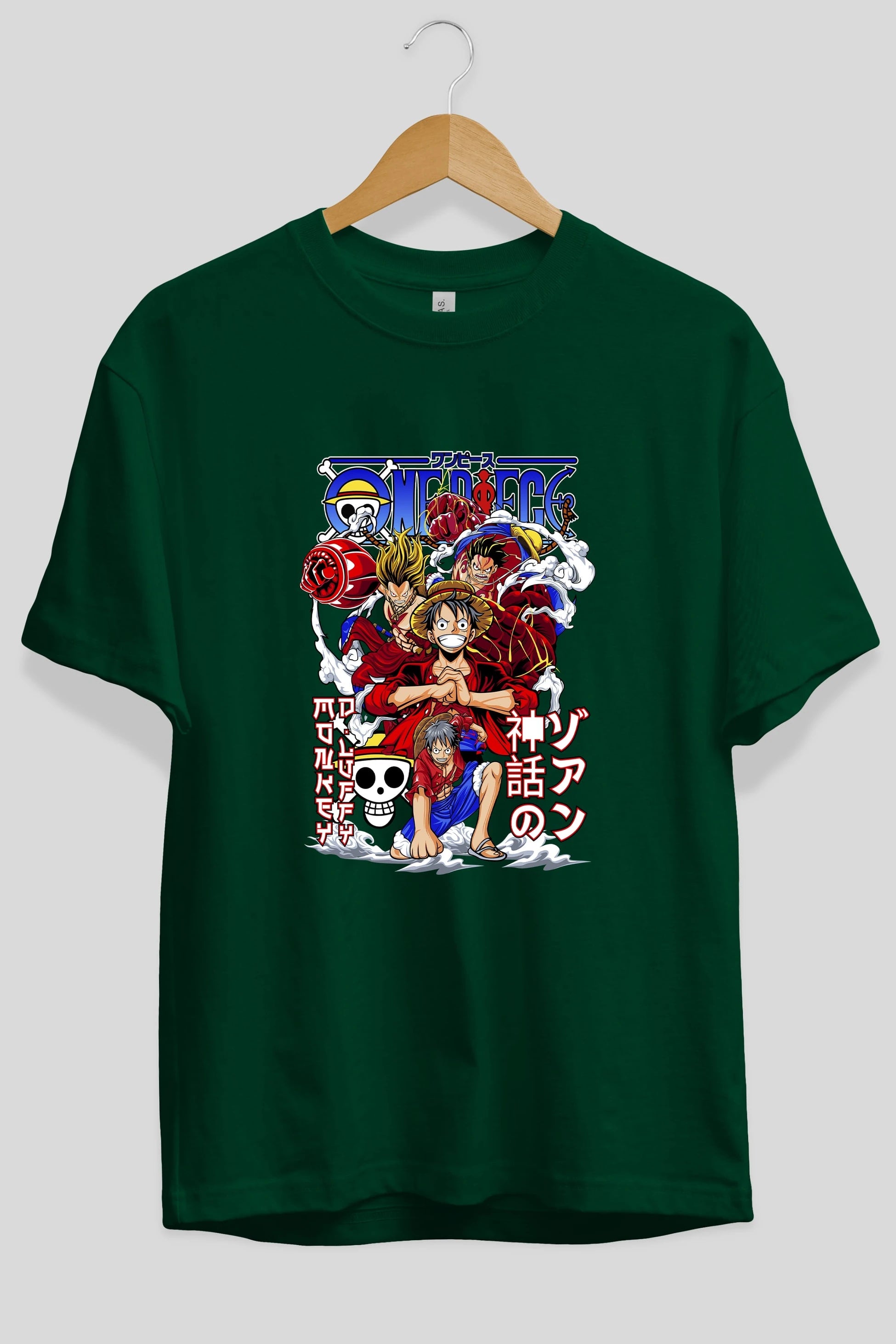 MONKEY D. LUFF-ONE PIECE 2 Anime Ön Baskılı Oversize t-shirt %100 pamuk Erkek Kadın Unisex