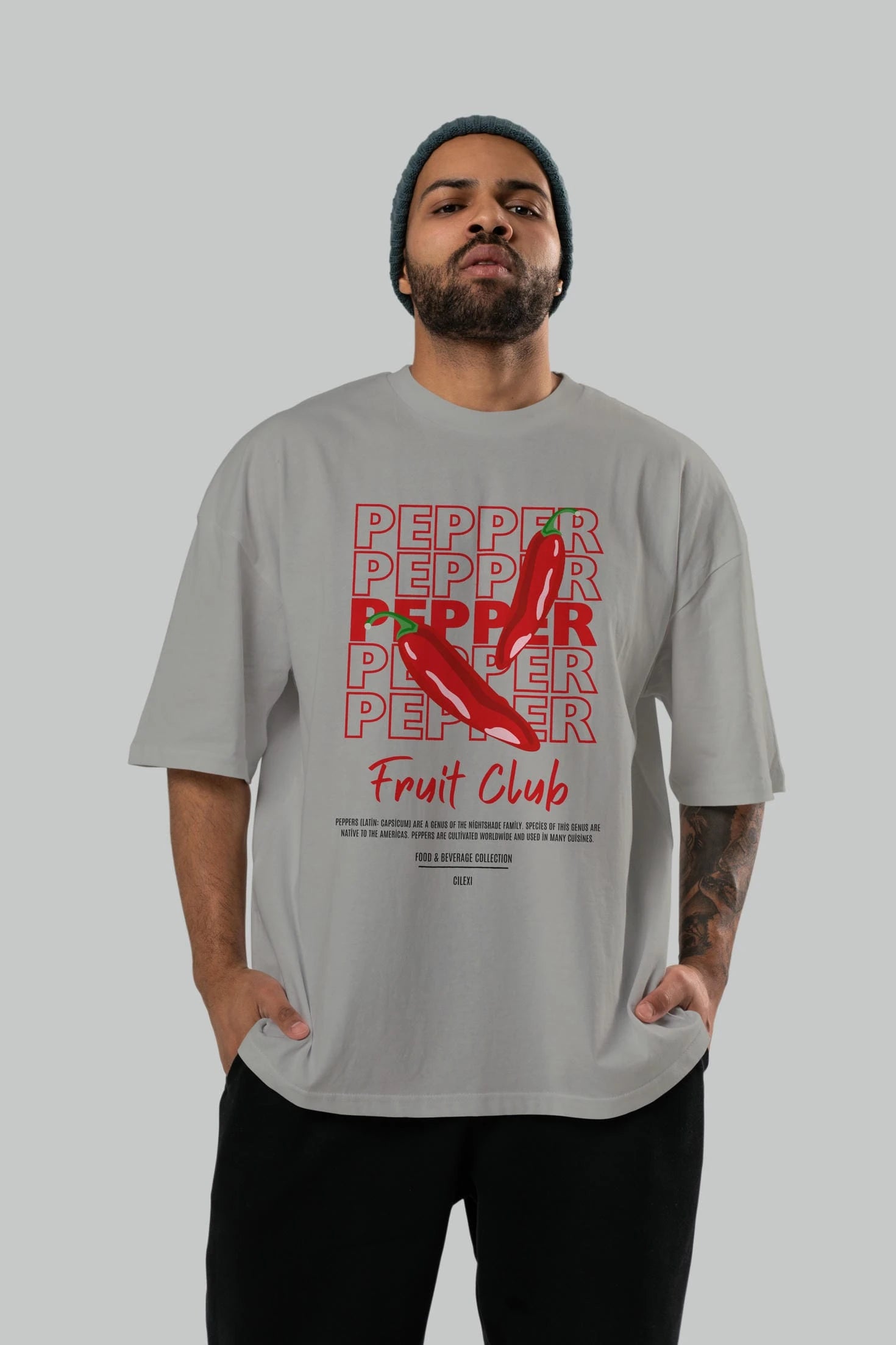 Pepper Ön Baskılı Oversize t-shirt Erkek Kadın Pamuk Bisiklet Yaka tişort