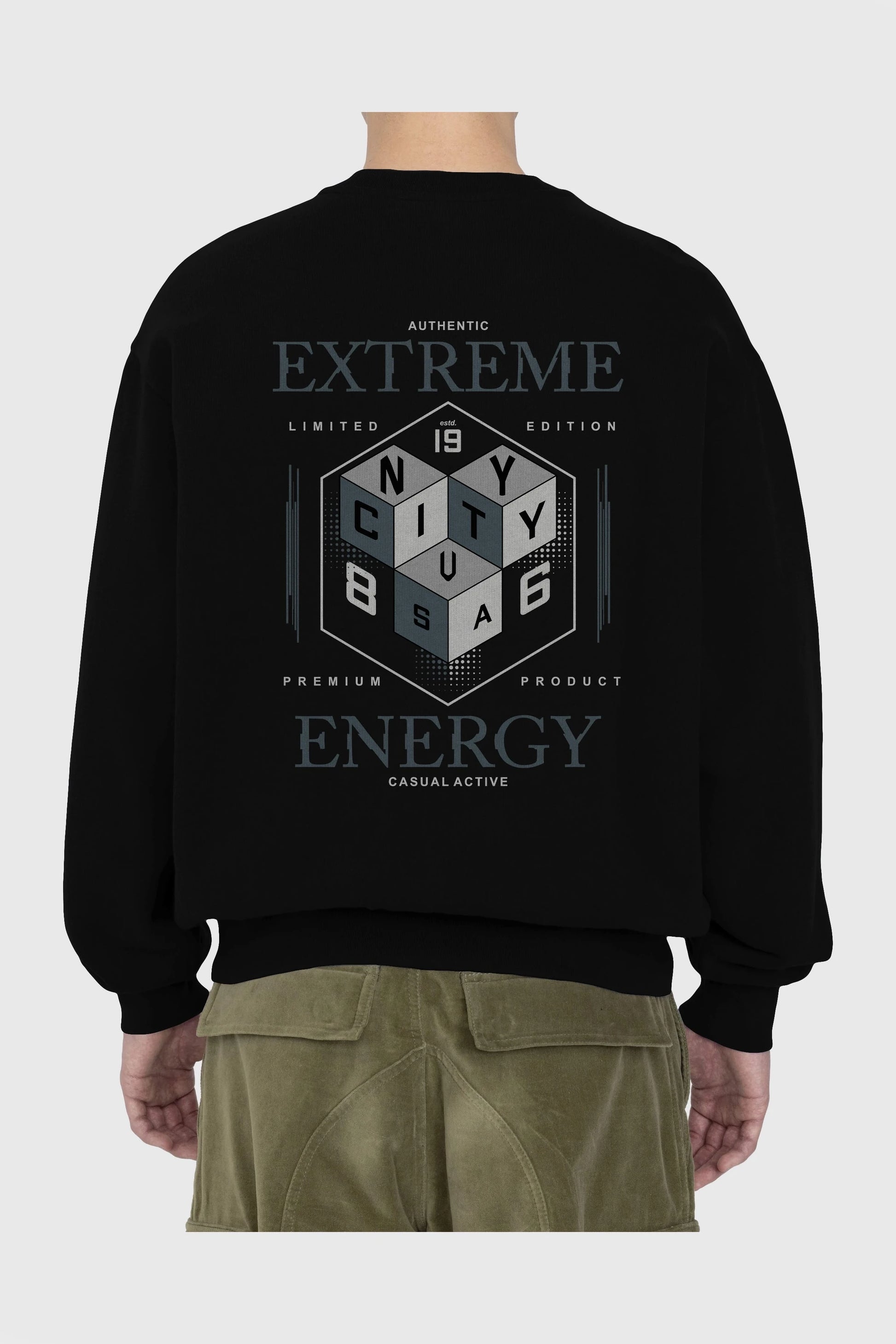 Extreme Energy Arka Baskılı Oversize Sweatshirt Erkek Kadın Unisex