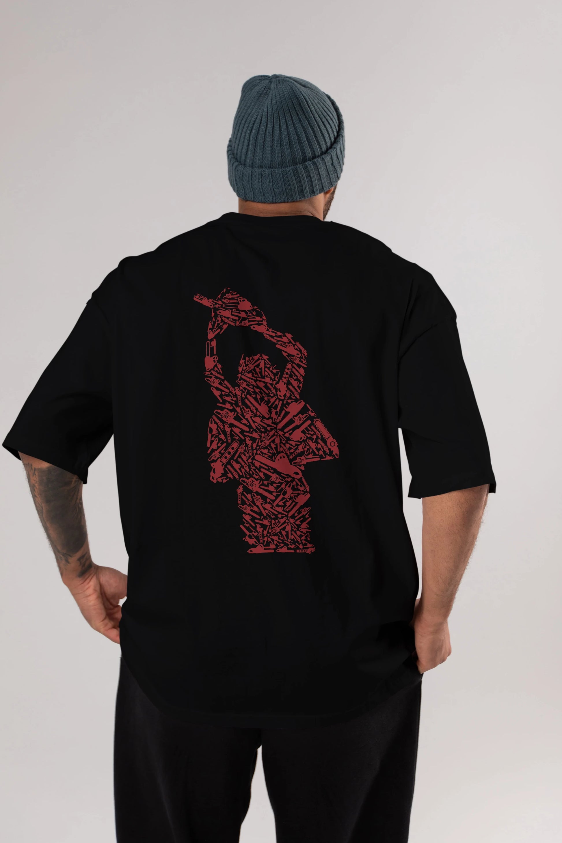 Chainsaw Arka Baskılı Oversize t-shirt %100 pamuk Erkek Kadın Unisex