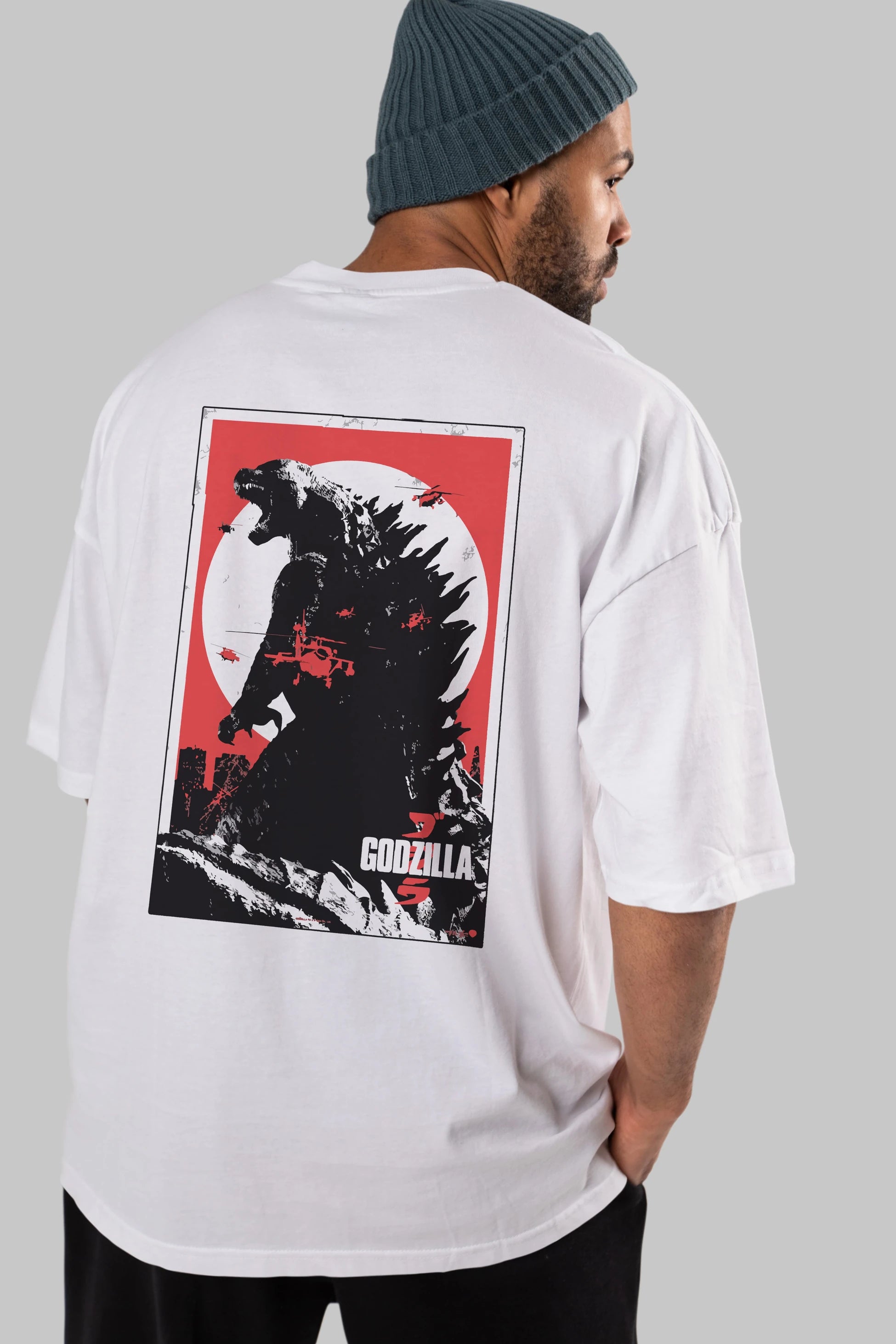 Godzilla (2) Arka Baskılı Oversize t-shirt Erkek Kadın Unisex %100 Pamuk Bisiklet Yaka tişort