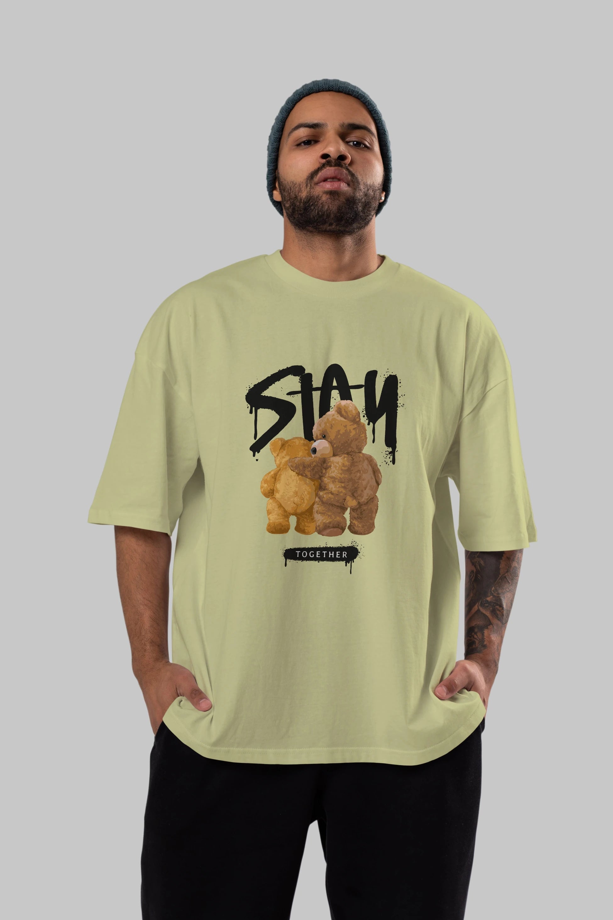 Stay Together Bear Ön Baskılı Oversize t-shirt Erkek Kadın Unisex