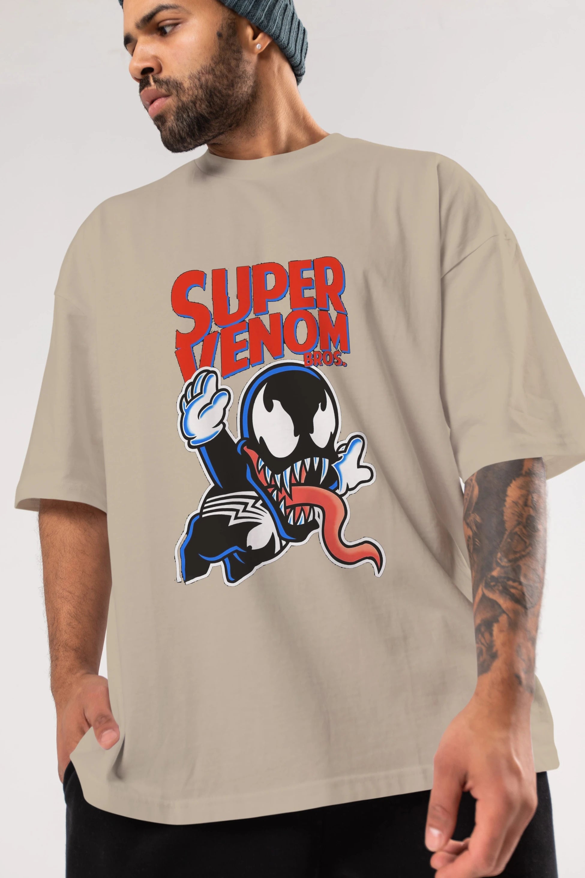 Super Venom Ön Baskılı Oversize t-shirt Erkek Kadın Unisex %100 Pamuk Bisiklet Yaka tişort