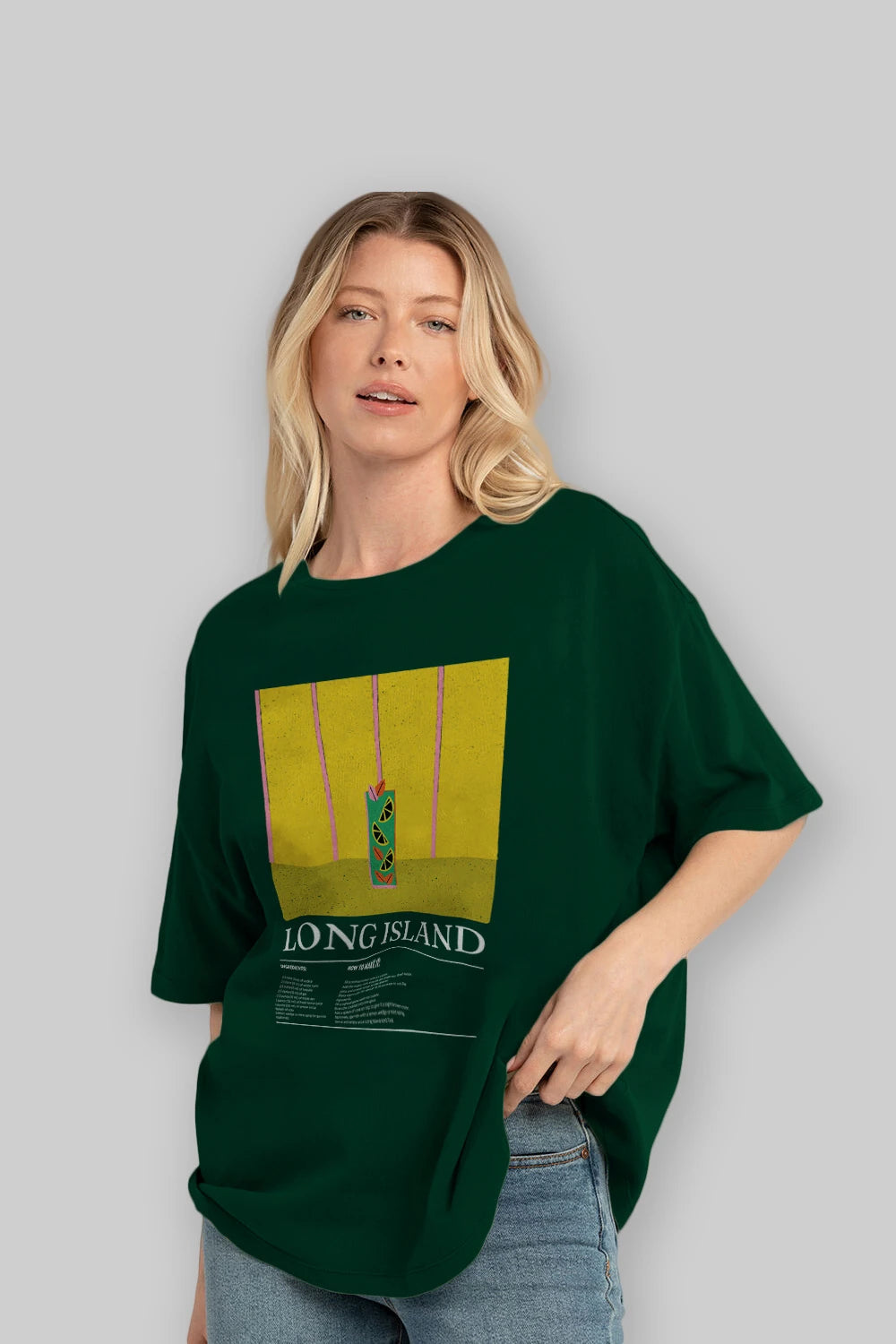 Long Island Kokteyl Ön Baskılı Oversize t-shirt Erkek Kadın %100 Pamuk Bisiklet Yaka tişort