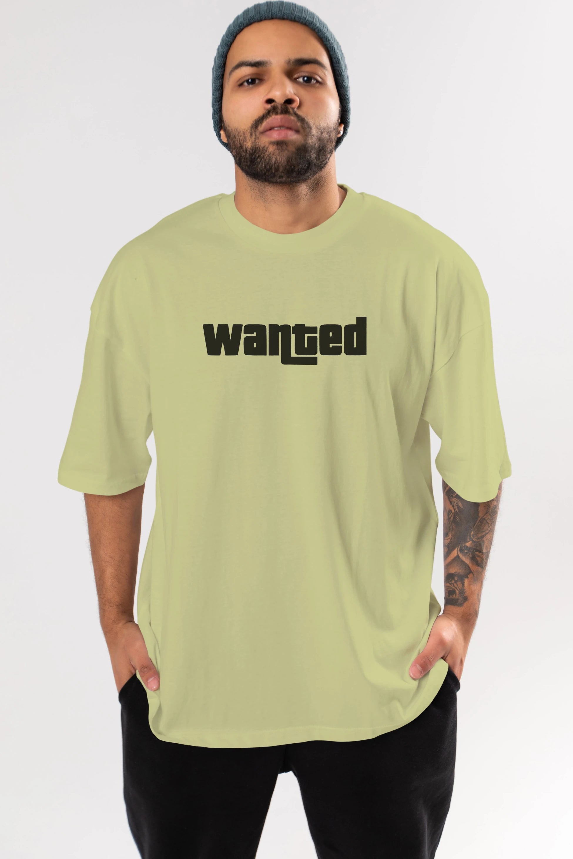 Wanted Ön Baskılı Oversize t-shirt %100 pamuk Erkek Kadın Unisex
