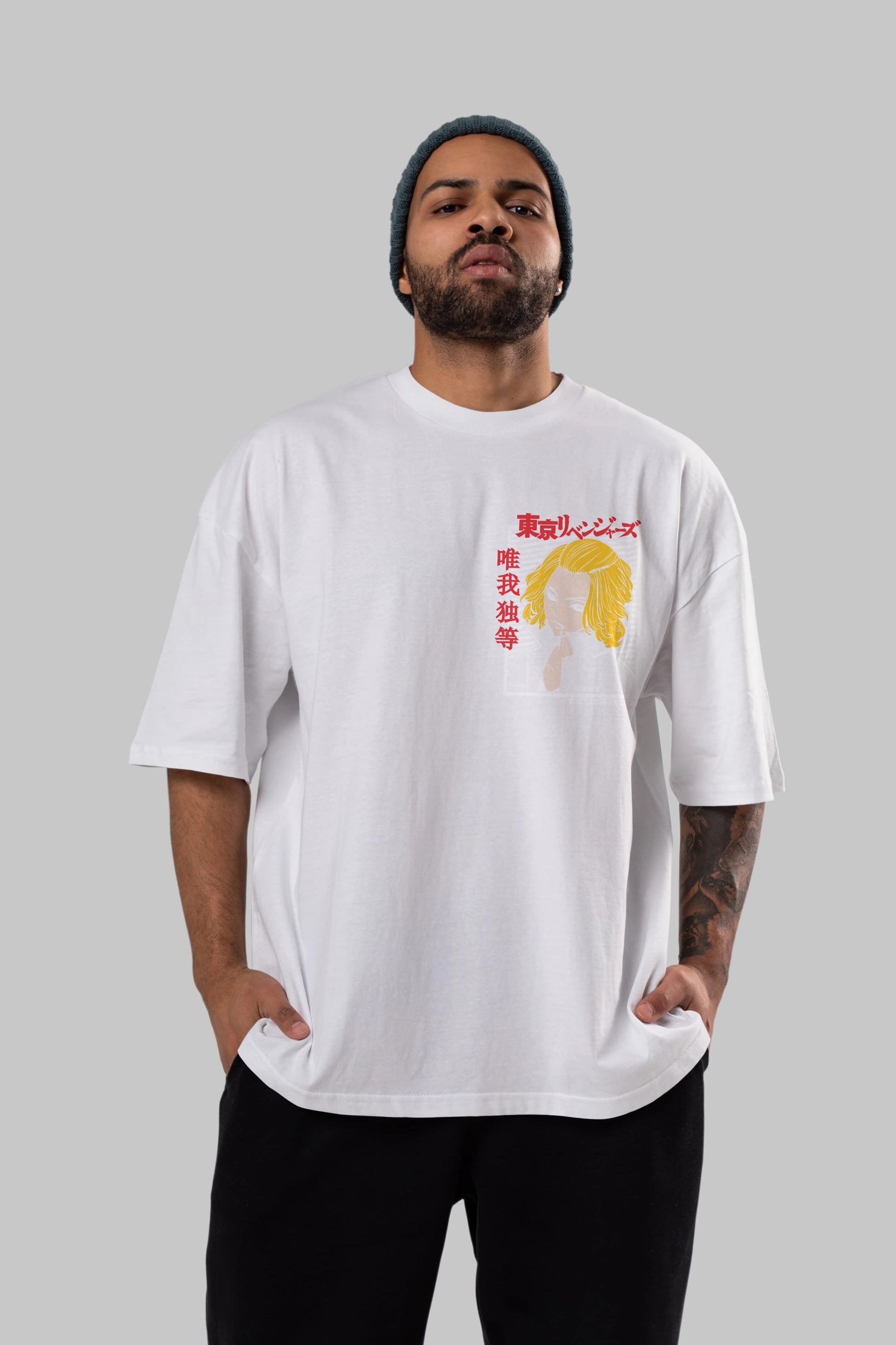 TokyoRev. M Ön Sol Baskılı Oversize t-shirt Erkek Kadın Unisex %100 Pamuk Bisiklet Yaka tişort