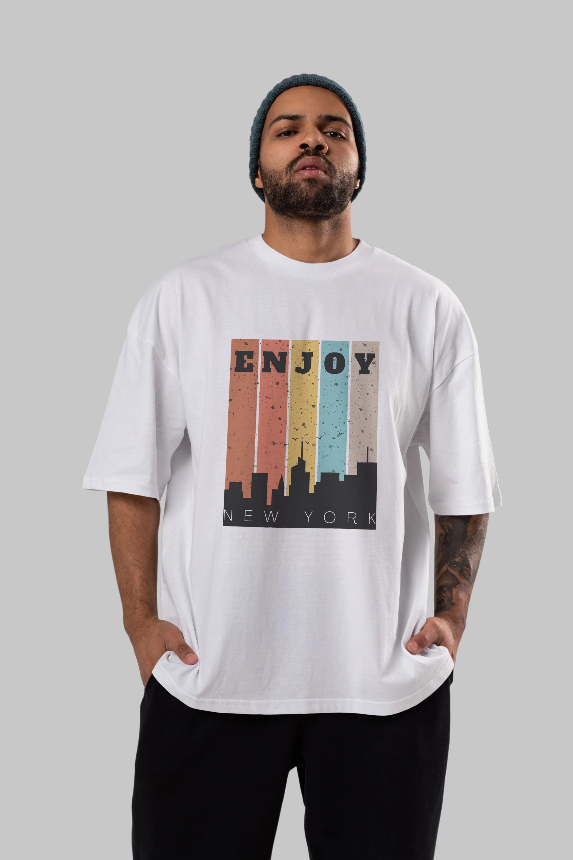 Enjoy New York Yazılı Ön Baskılı Oversize t-shirt Erkek Kadın Unisex
