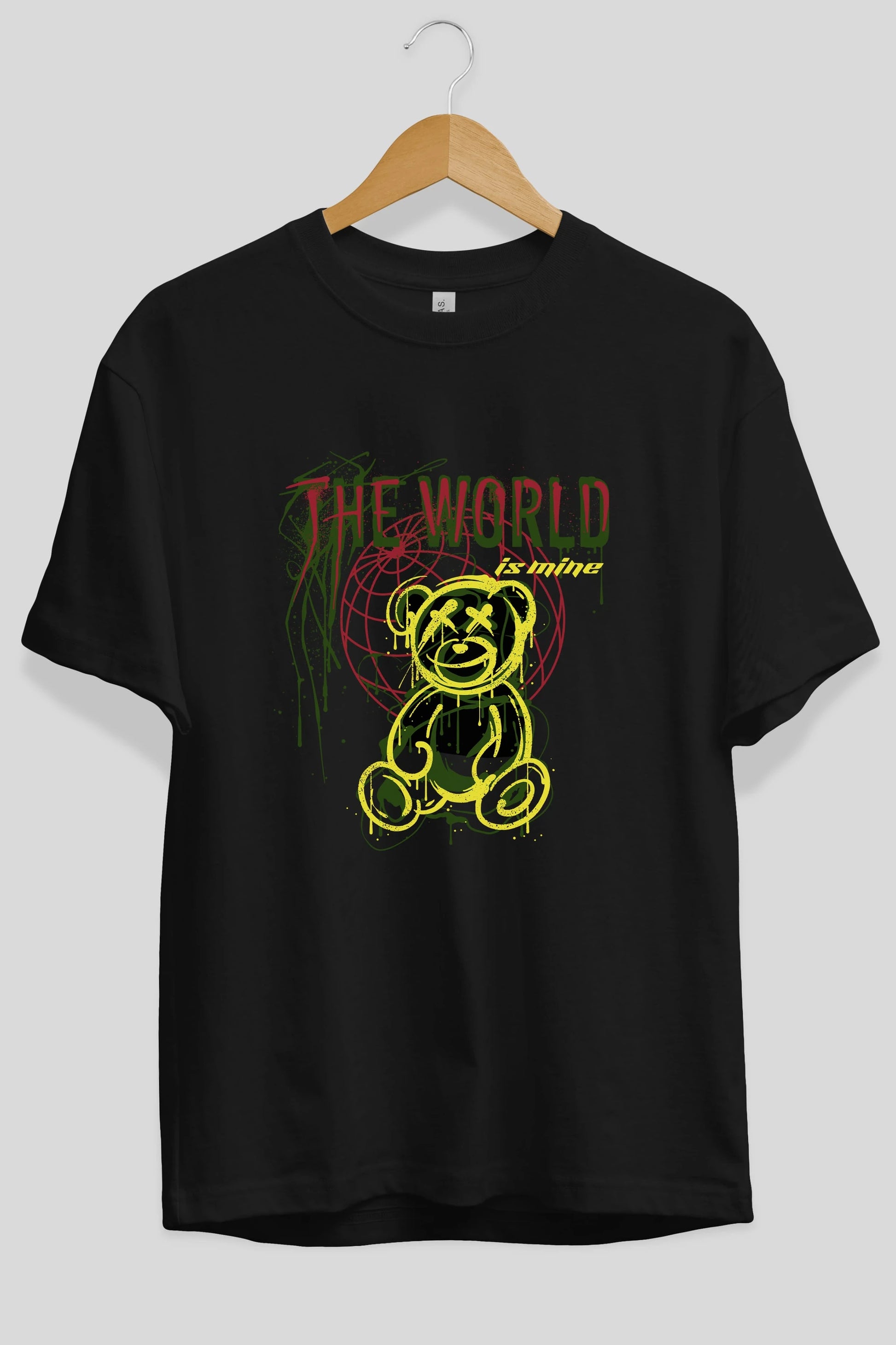 The World is Mine Bear Ön Baskılı Oversize t-shirt Erkek Kadın Unisex