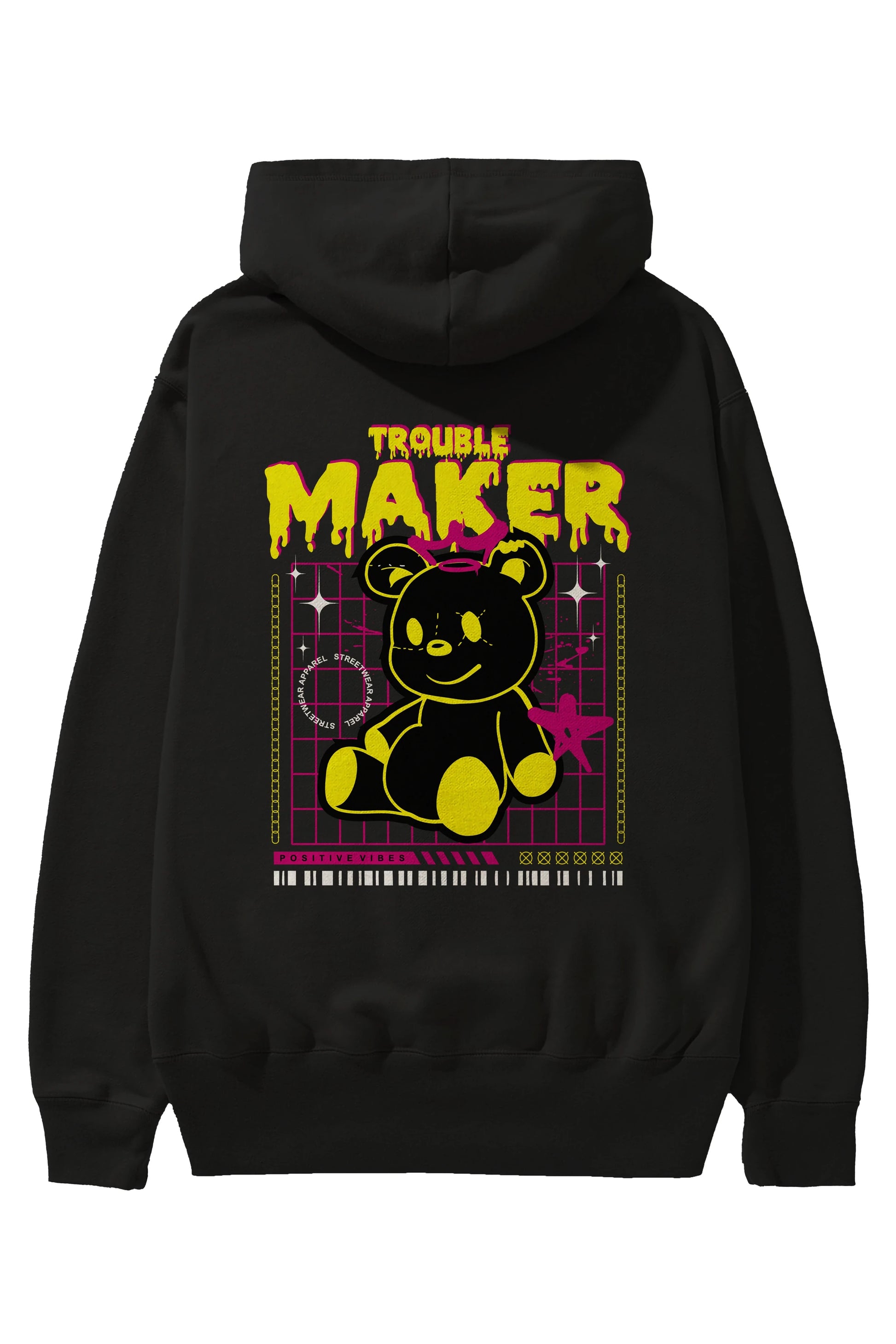 Teddy Bear Trouble Maker Arka Baskılı Hoodie Oversize Kapüşonlu Sweatshirt Erkek Kadın Unisex