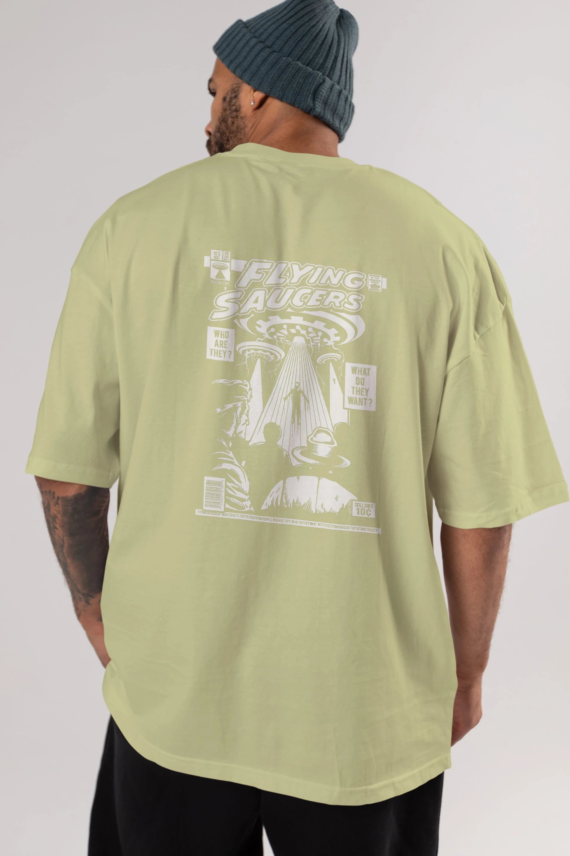 UFO Arka Baskılı Oversize t-shirt Erkek Kadın Unisex %100 Pamuk