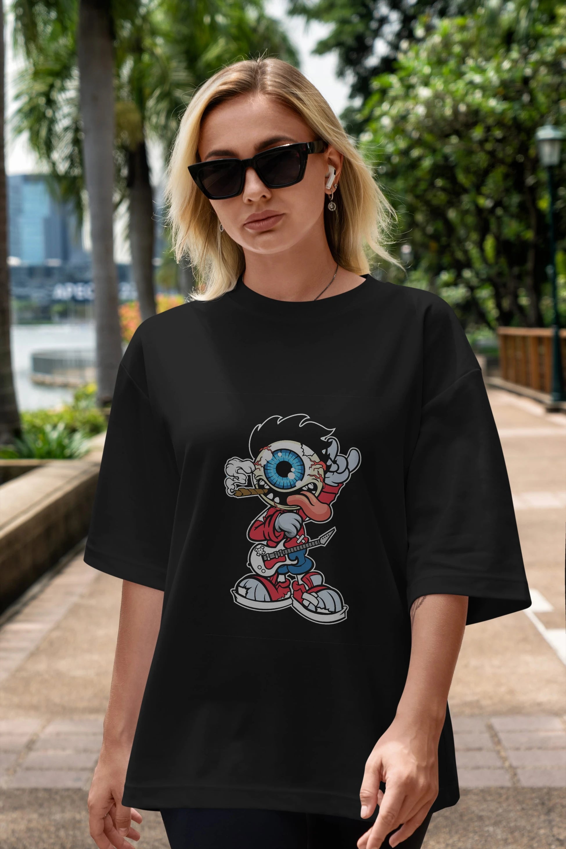 Eyeball Rockstar Ön Baskılı Oversize t-shirt Erkek Kadın Unisex %100 Pamuk tişort