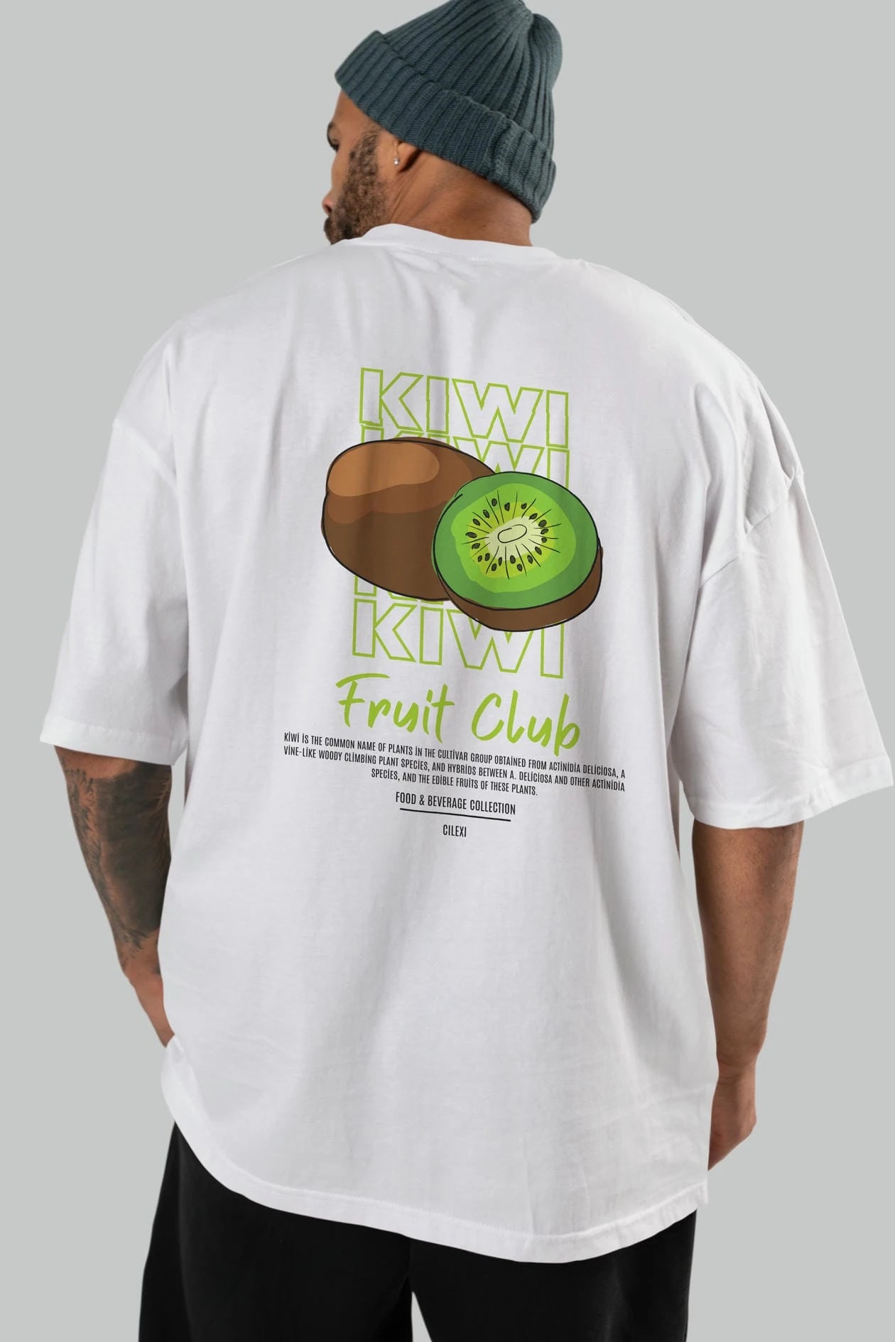 Kiwi Arka Baskılı Oversize t-shirt Erkek Kadın Pamuk Bisiklet Yaka tişort