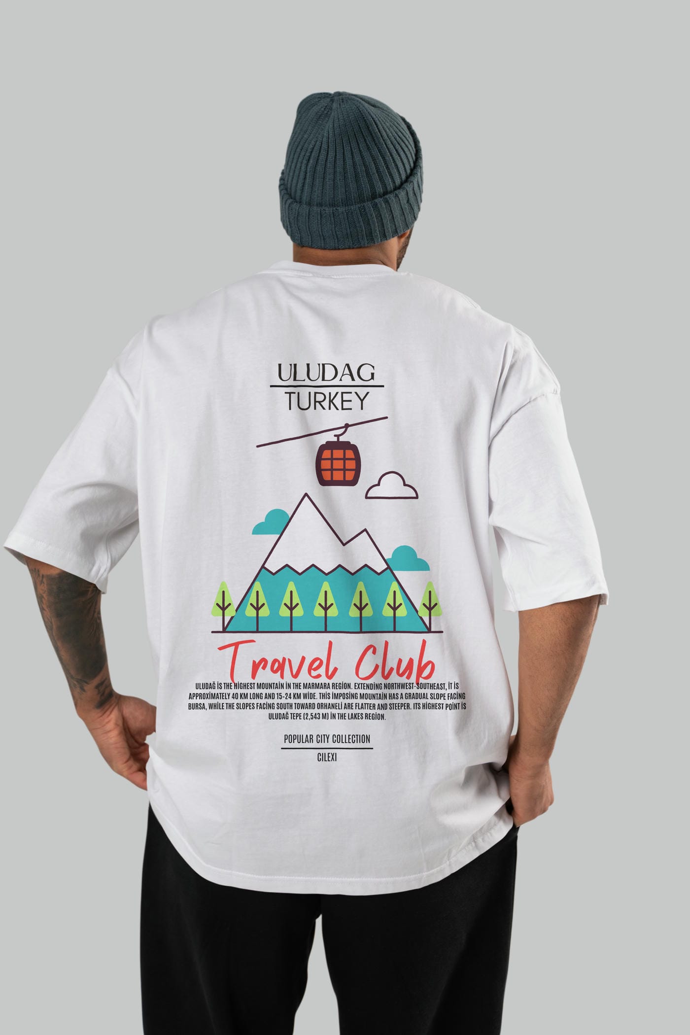 Uludağ Turkey Arka Baskılı Oversize t-shirt Erkek Kadın Pamuk Bisiklet Yaka tişort