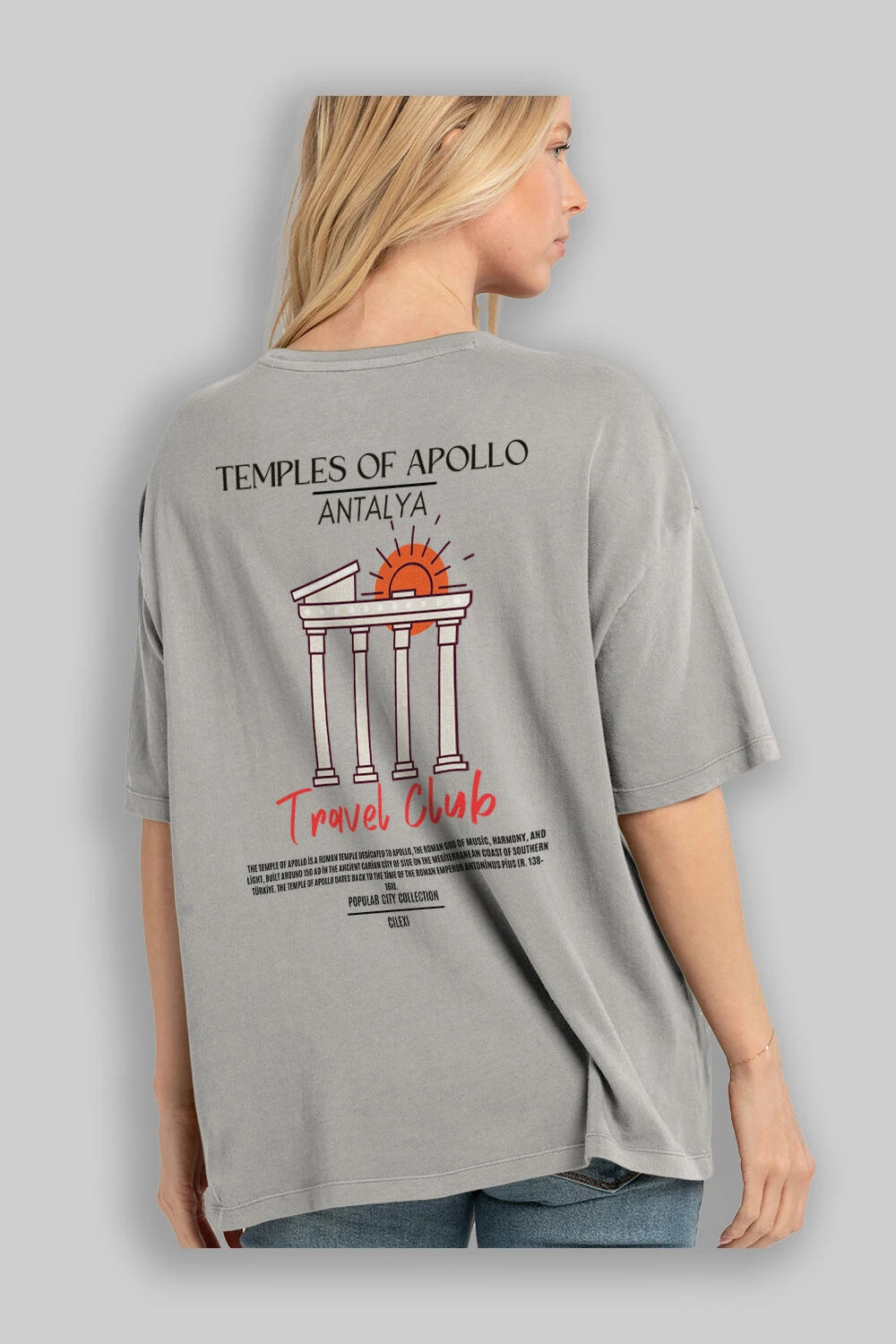 Temples Of Apollo Antalya Arka Baskılı Oversize t-shirt Erkek Kadın Pamuk Bisiklet Yaka tişort