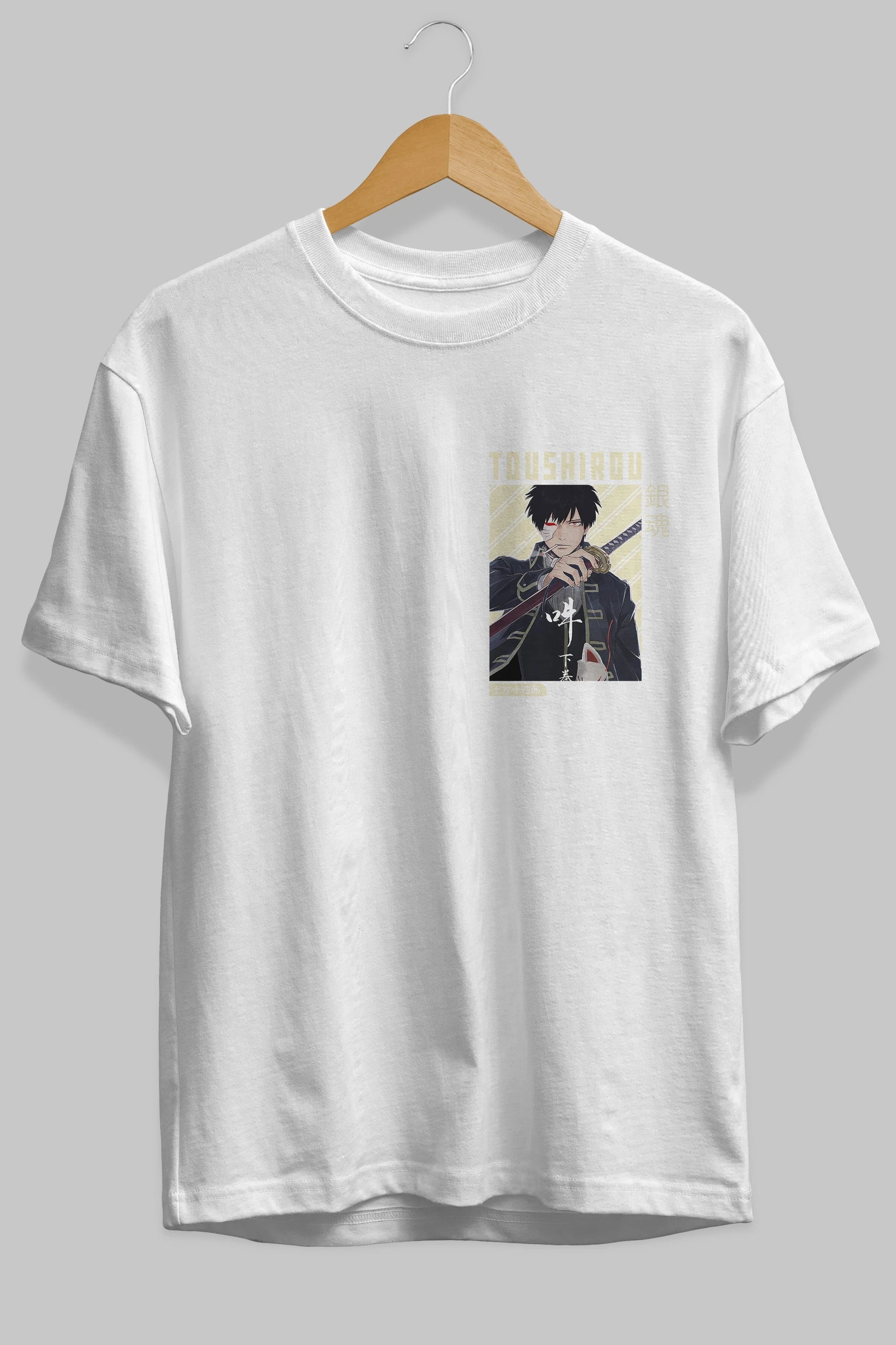 Toushirou Hijikata Ön Sol Baskılı Oversize t-shirt Erkek Kadın Unisex %100 Pamuk Bisiklet Yaka tişort