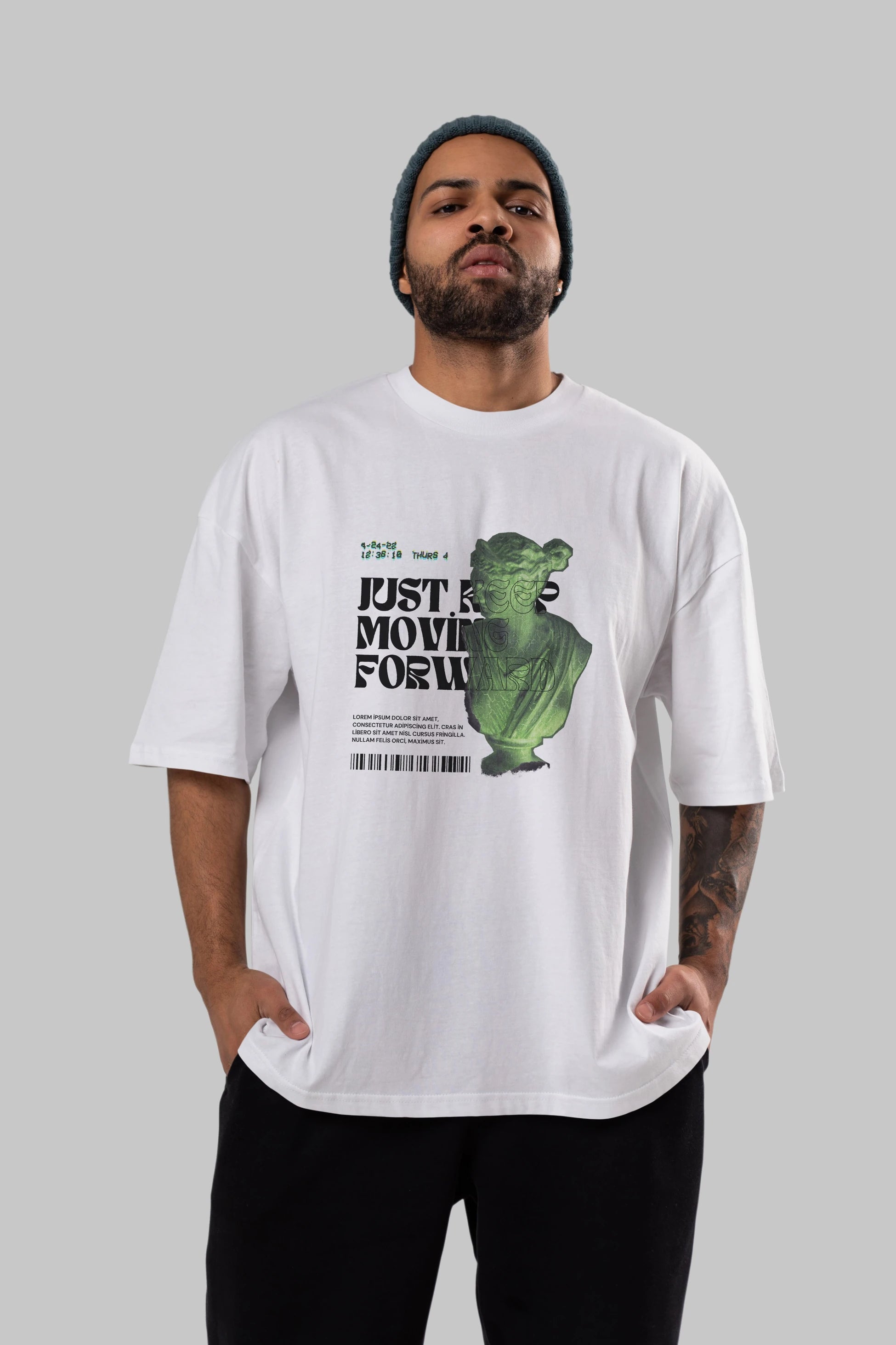 Just Keep Moving Forward Yazılı Ön Baskılı Oversize t-shirt Erkek Kadın Unisex