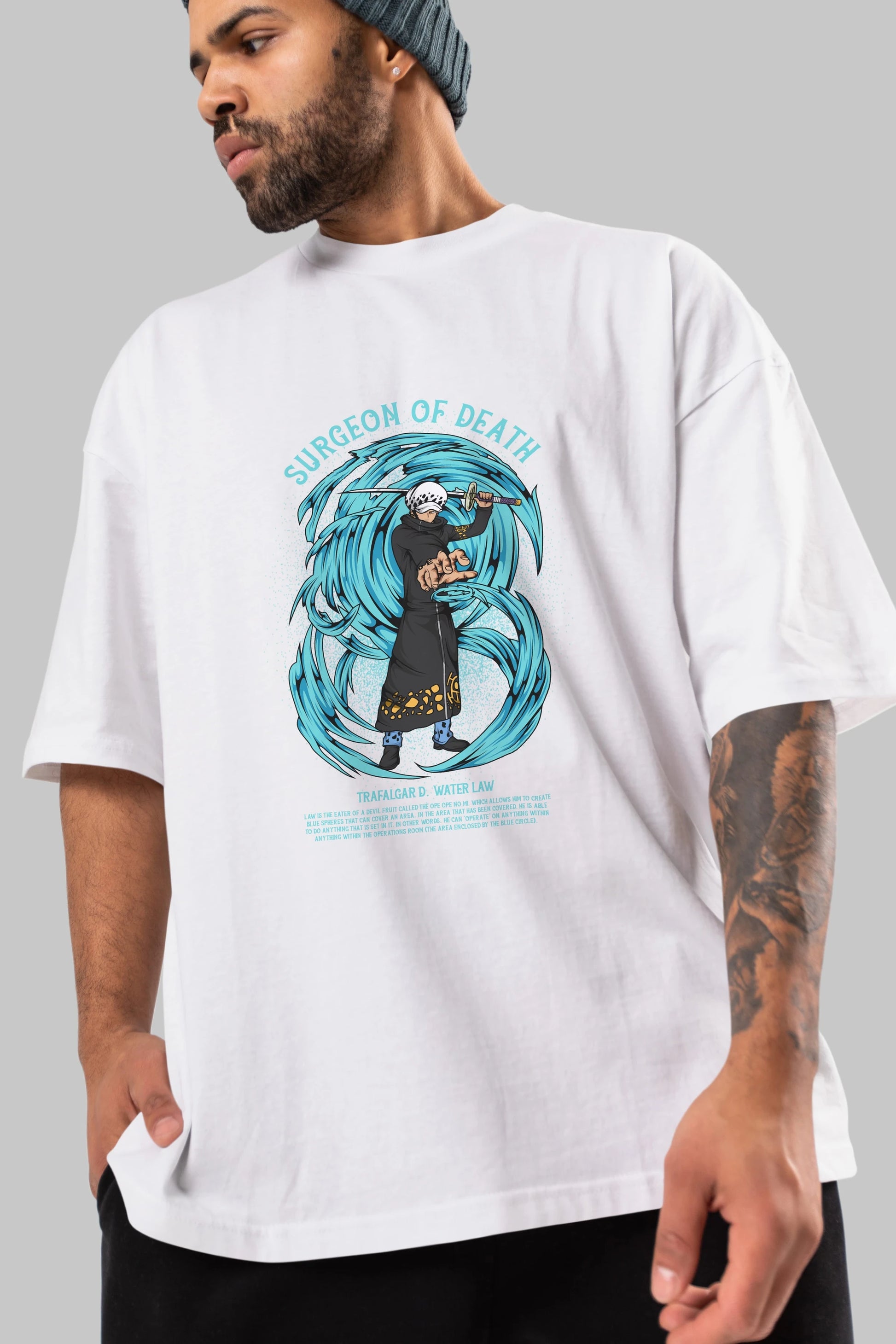 Trafalgad D. Water Law Anime Ön Baskılı Oversize t-shirt %100 pamuk Erkek Kadın Unisex