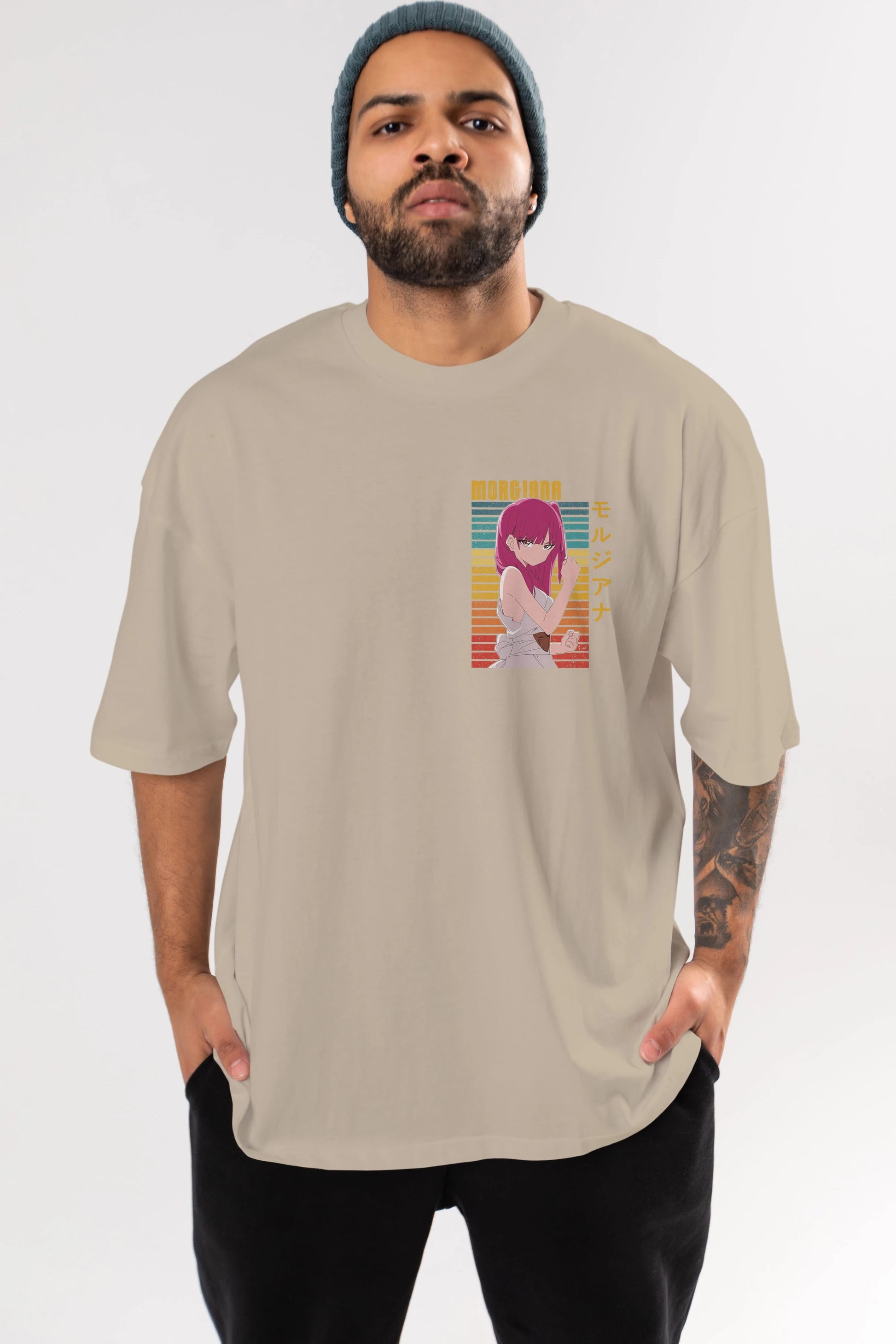Morgiana 3 Ön Sol Baskılı Oversize t-shirt Erkek Kadın Unisex %100 Pamuk Bisiklet Yaka tişort