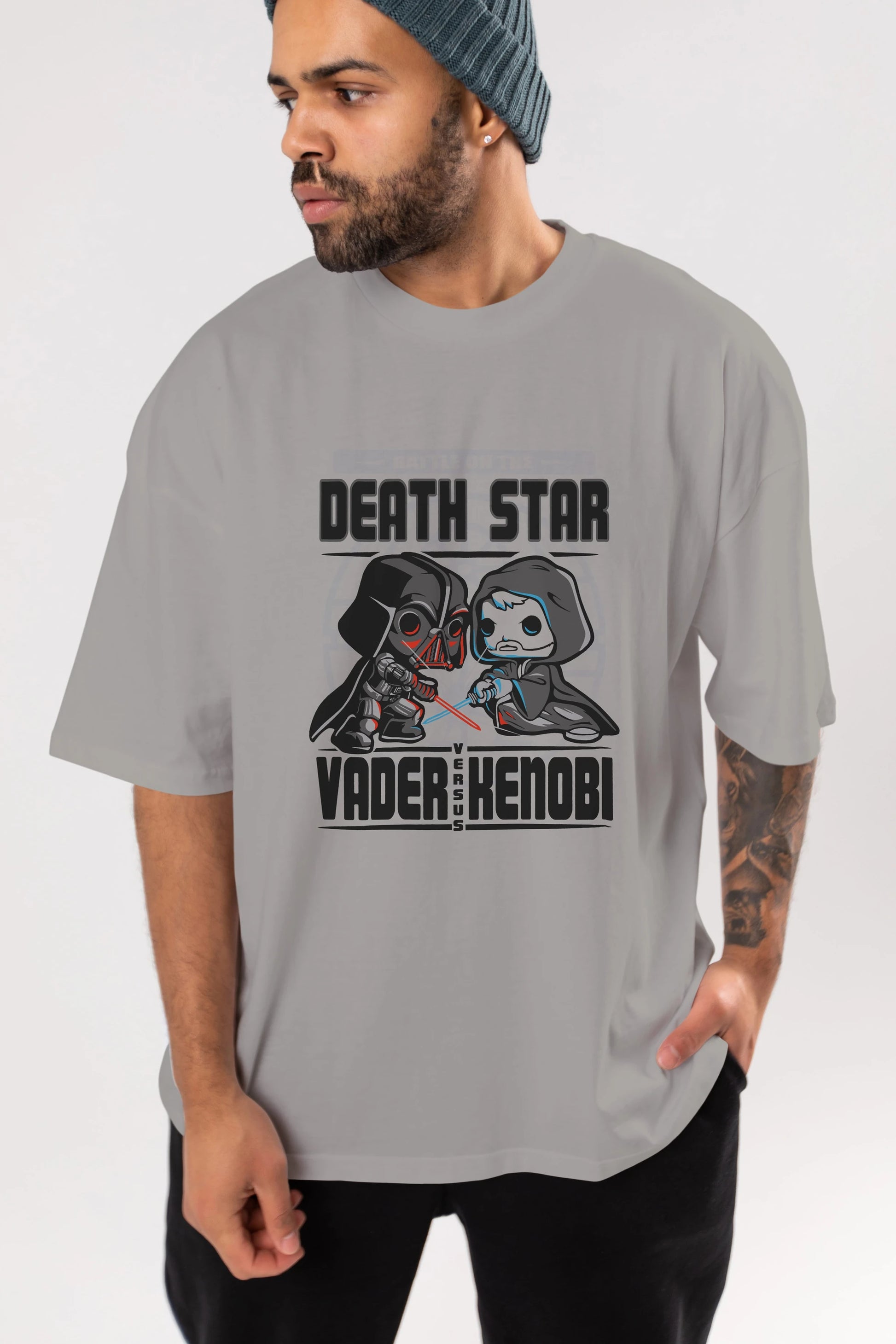 Vader Kenobi Ön Baskılı Oversize t-shirt Erkek Kadın Unisex %100 Pamuk Bisiklet Yaka tişort