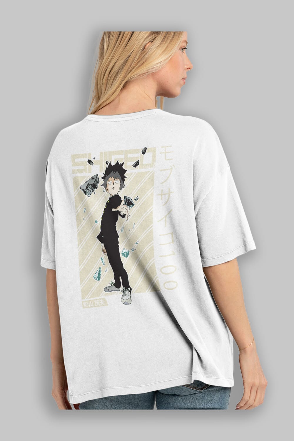 Shigeo Kageyama 3 Anime Arka Baskılı Oversize t-shirt Erkek Kadın Unisex