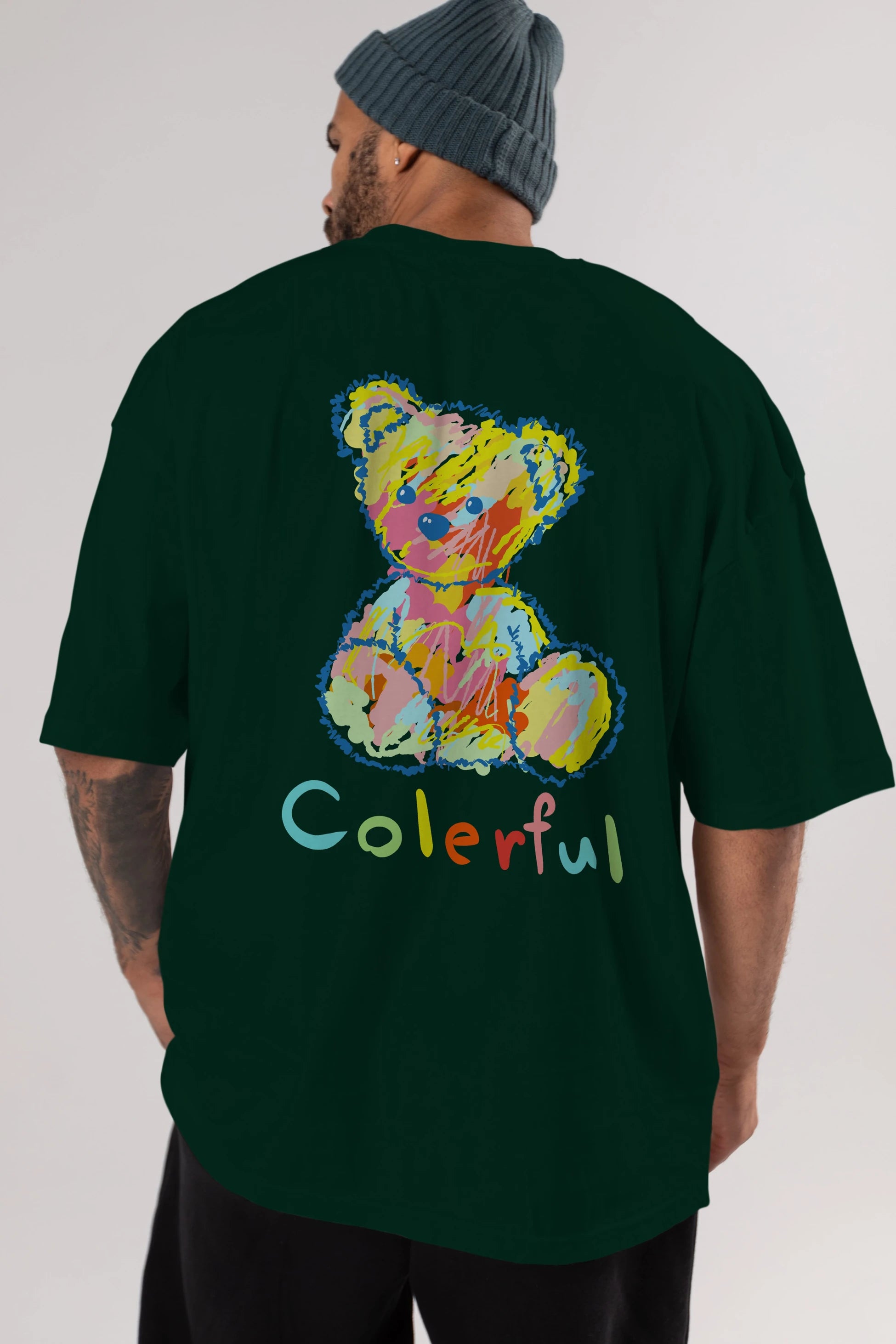 Colerful Bear Arka Baskılı Oversize t-shirt Erkek Kadın Unisex