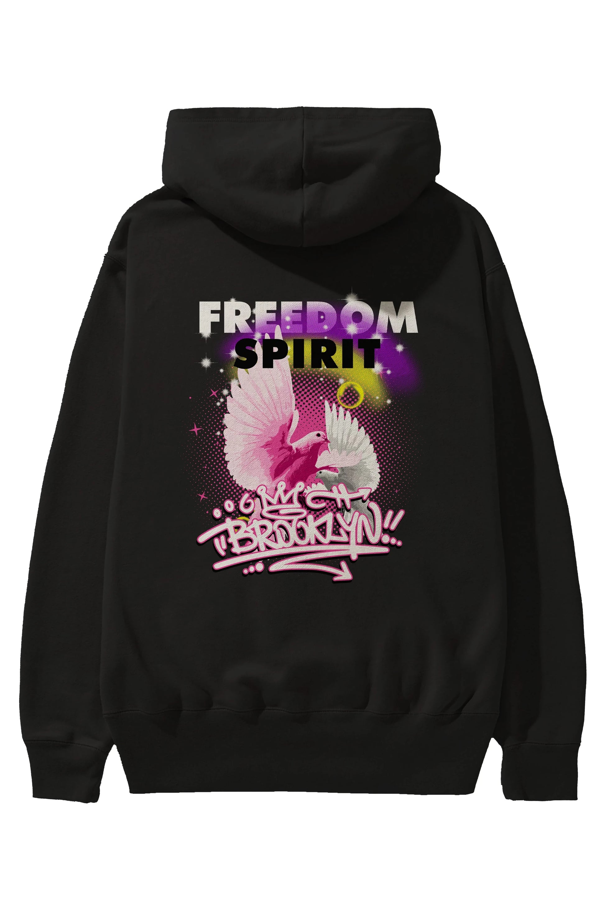 Freedom Spirit Brooklyn Arka Baskılı Hoodie Oversize Kapüşonlu Sweatshirt Erkek Kadın Unisex