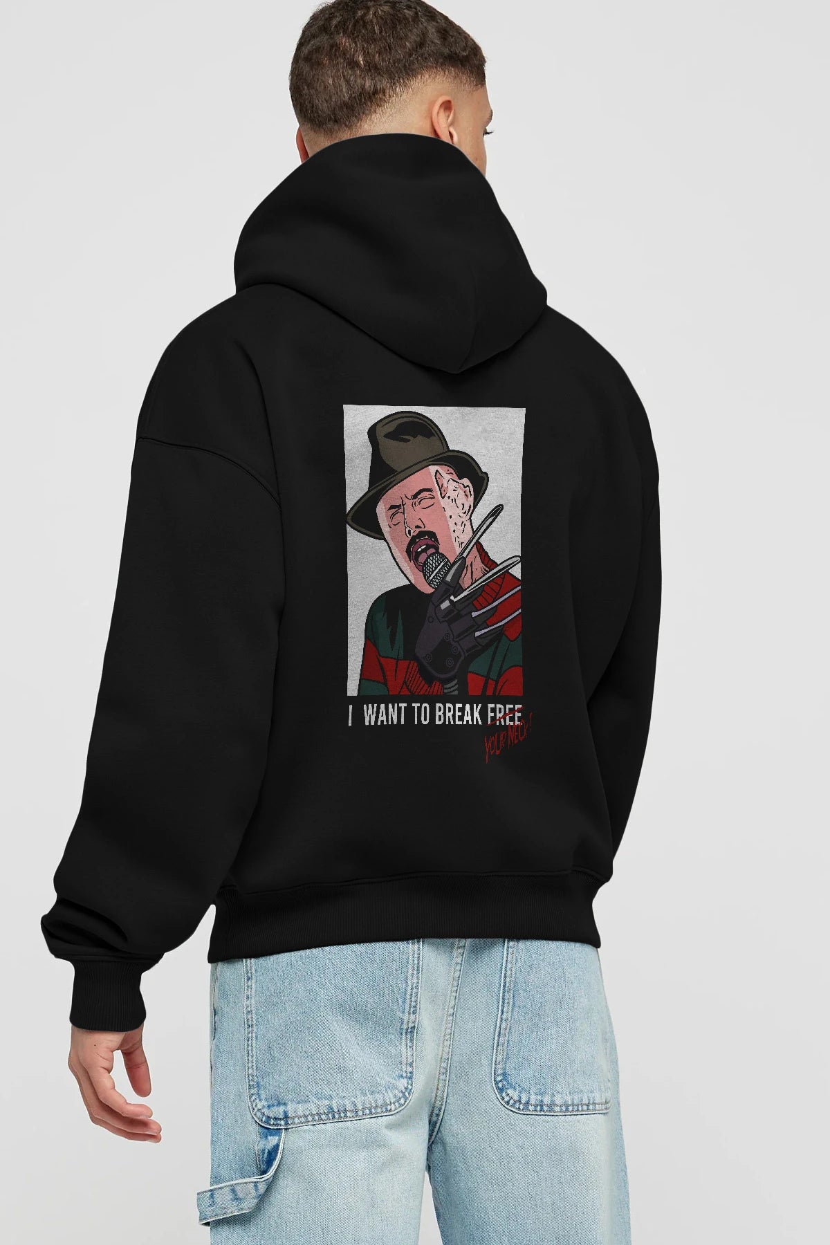 Freddy Merkrueger Arka Baskılı Hoodie Oversize Kapüşonlu Sweatshirt Erkek Kadın Unisex