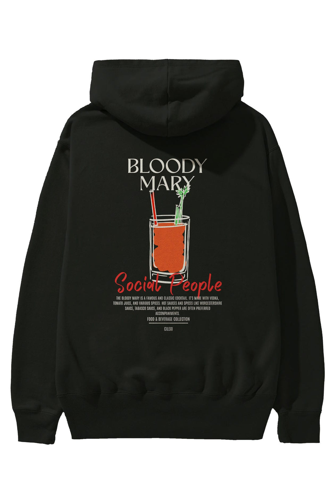 Bloody Mary Kokteyl Arka Baskılı Hoodie Oversize Kapüşonlu Sweatshirt Erkek Kadın