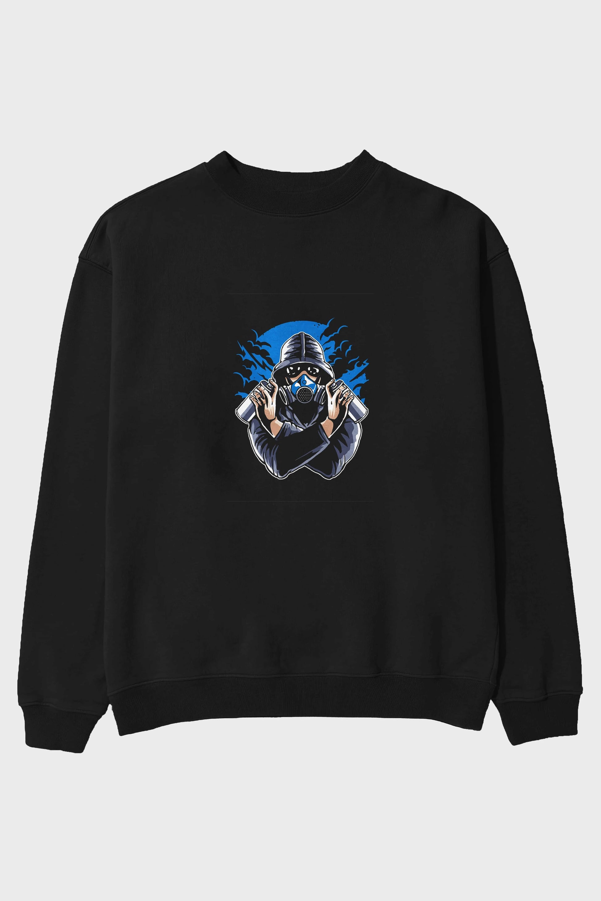 Graffiti Gasmask Ön Baskılı Oversize Sweatshirt Erkek Kadın Unisex