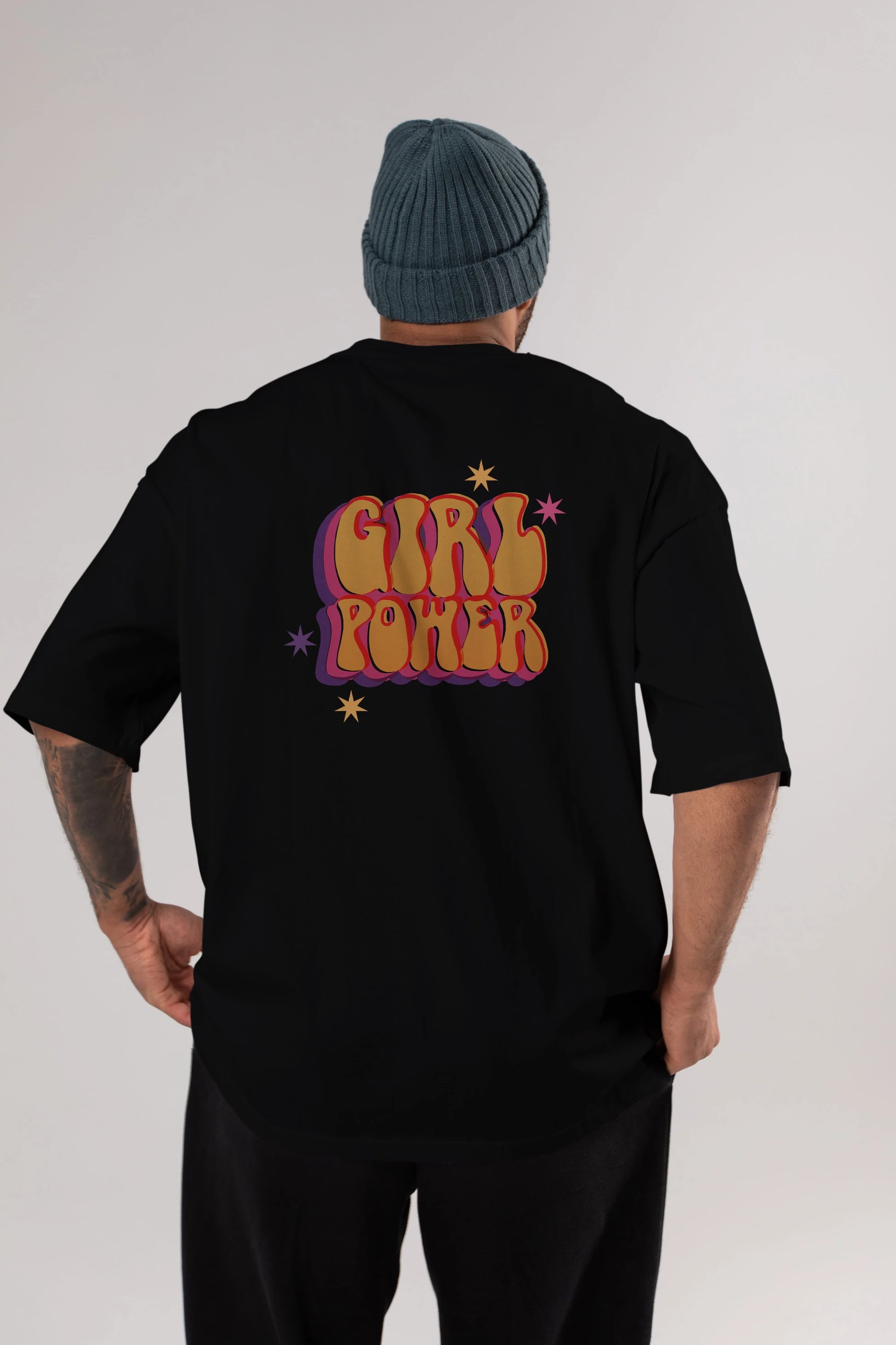 Girl Power Yazılı Arka Baskılı Oversize t-shirt Erkek Kadın Unisex