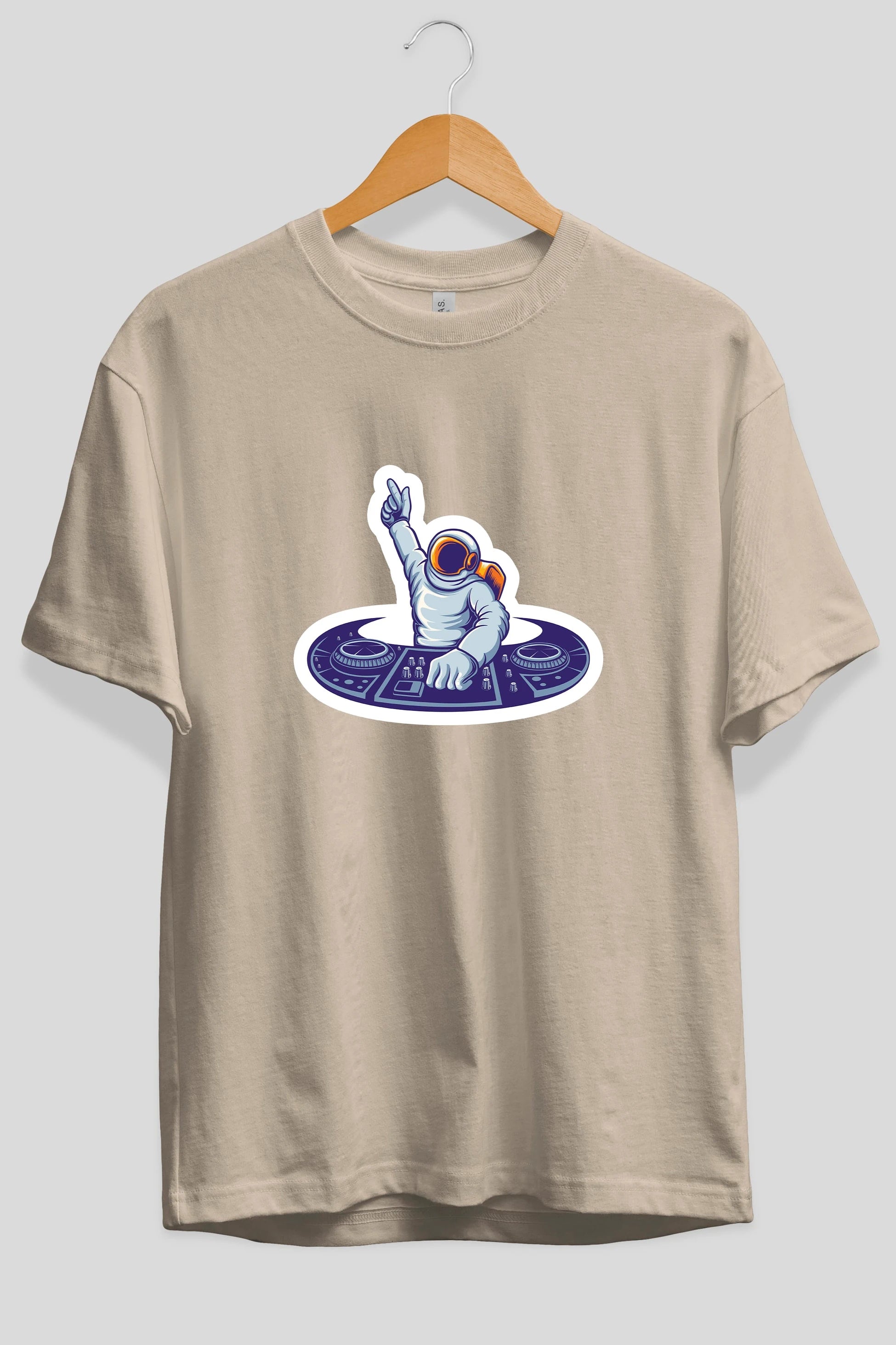 Astronaut Disk Jockey Party Sticker Ön Baskılı Oversize t-shirt Erkek Kadın Unisex