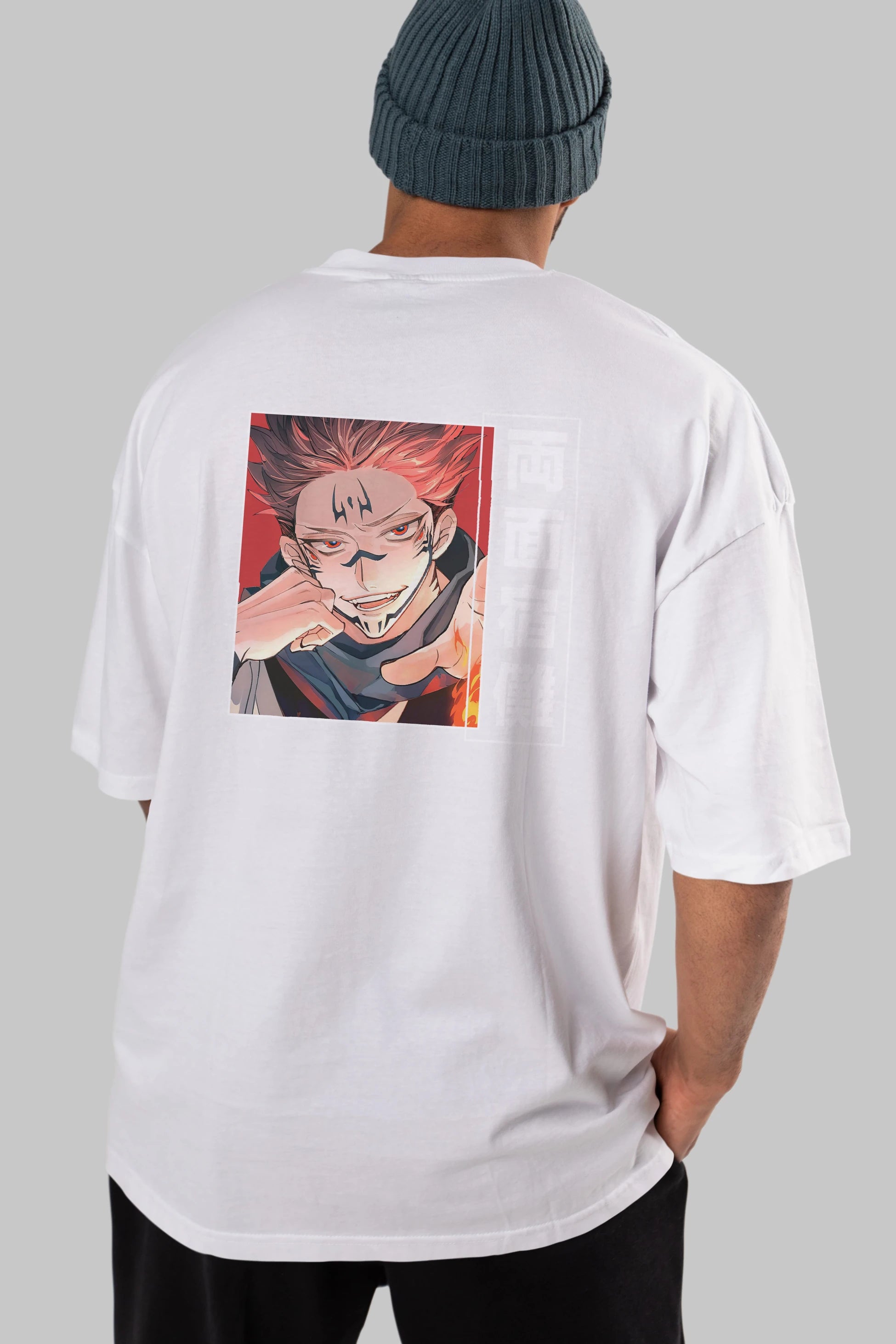 Sukuna Ryoumen 4 Anime Arka Baskılı Oversize t-shirt Erkek Kadın Unisex