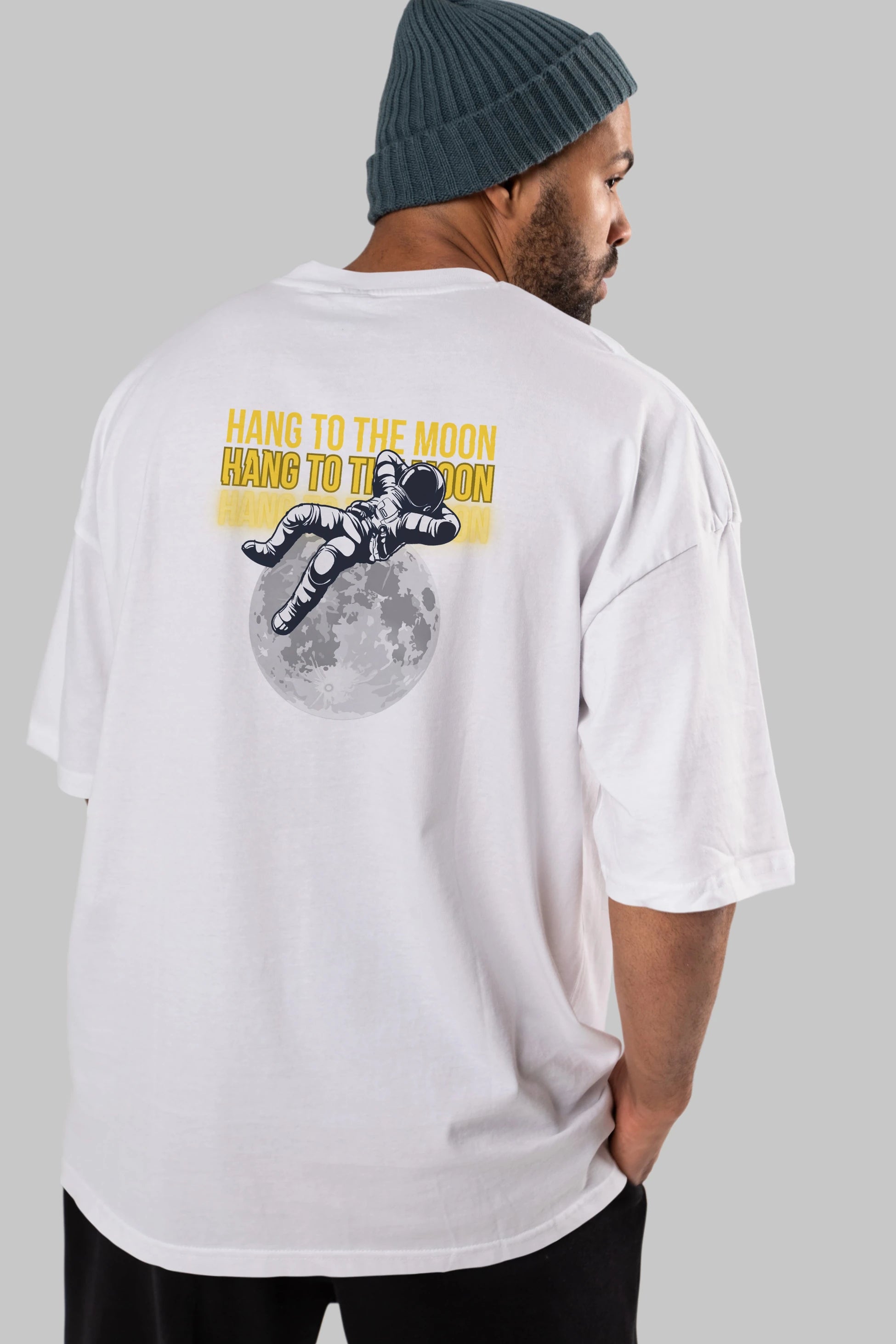 Hang to the Moon Yazılı Arka Baskılı Oversize t-shirt Erkek Kadın Unisex