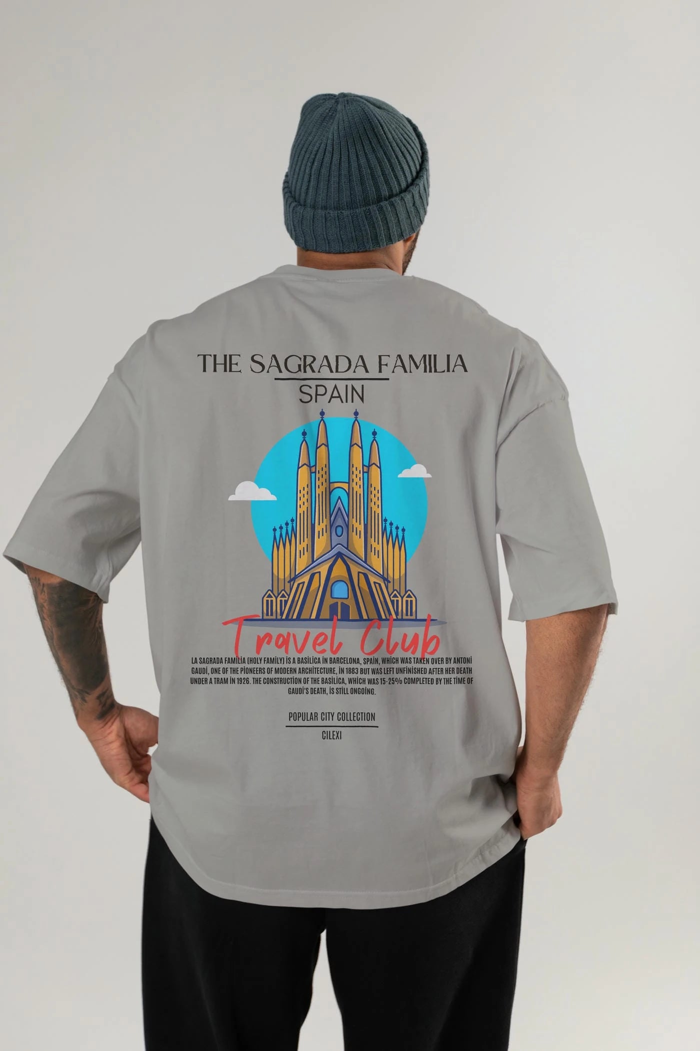 The Sagrada Familia Spain Arka Baskılı Oversize t-shirt Erkek Kadın Pamuk Bisiklet Yaka tişort