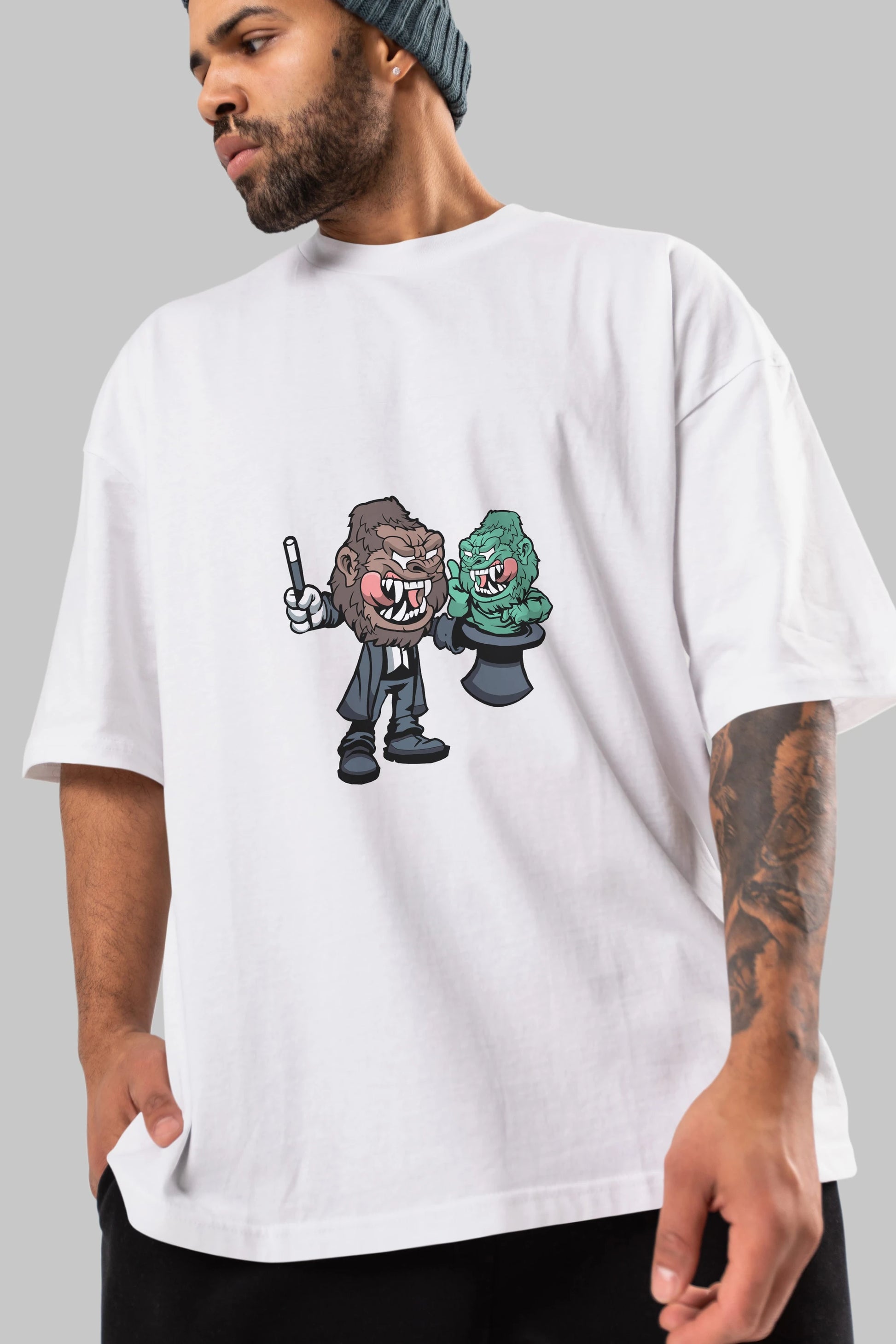 Gorilla Magician Ön Baskılı Oversize t-shirt Erkek Kadın Unisex %100 Pamuk tişort