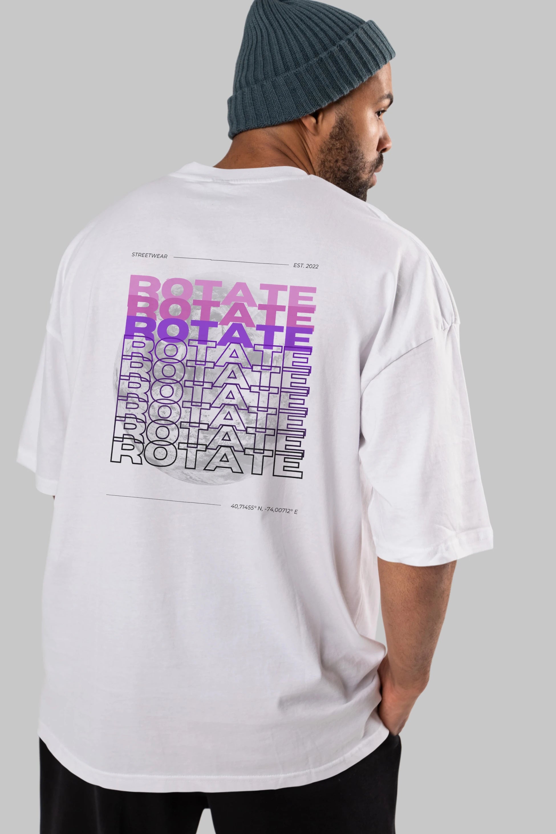 Rotate Yazılı Arka Baskılı Oversize t-shirt Erkek Kadın Unisex