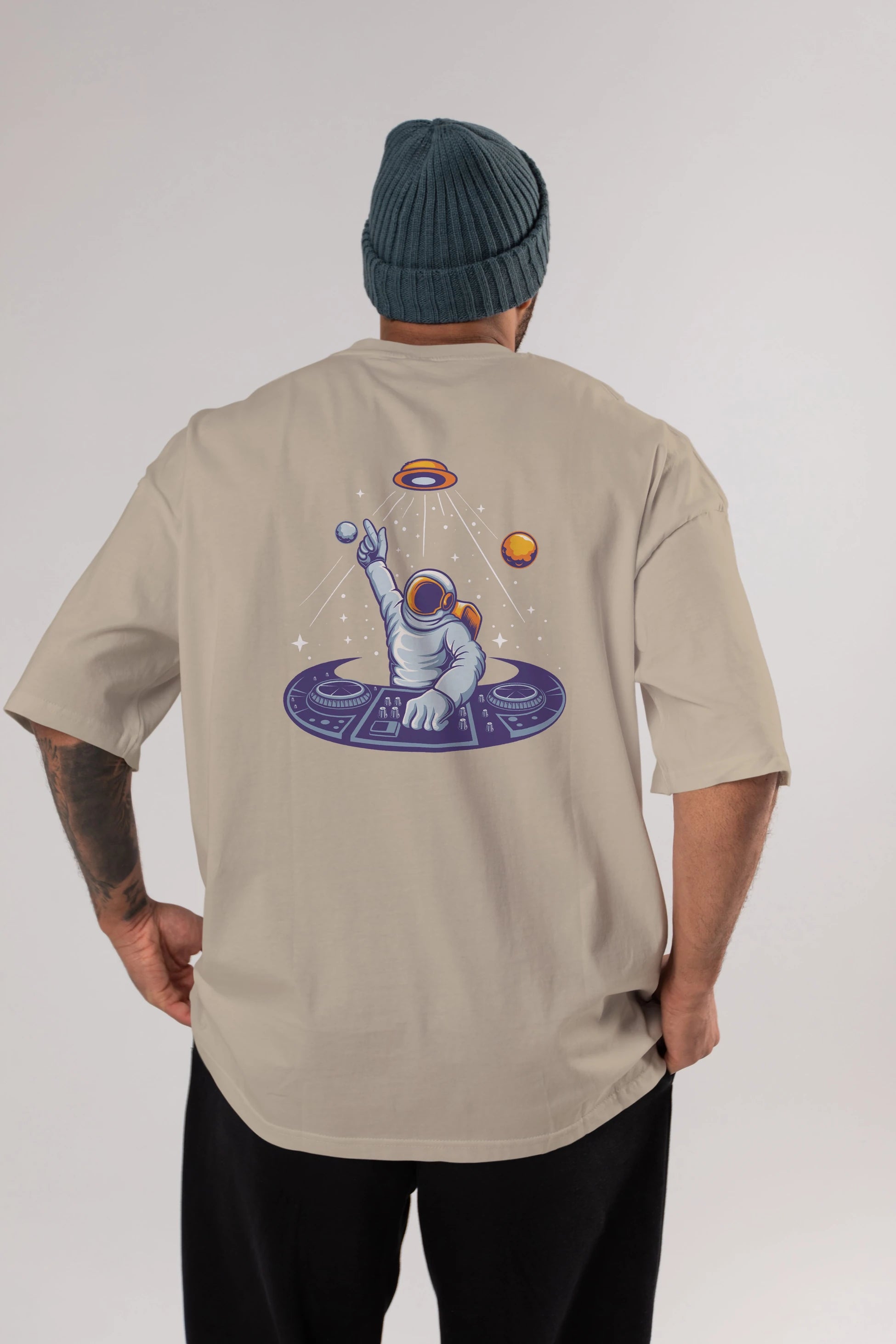 Astronaut Disk Jockey Party Arka Baskılı Oversize t-shirt Erkek Kadın Unisex