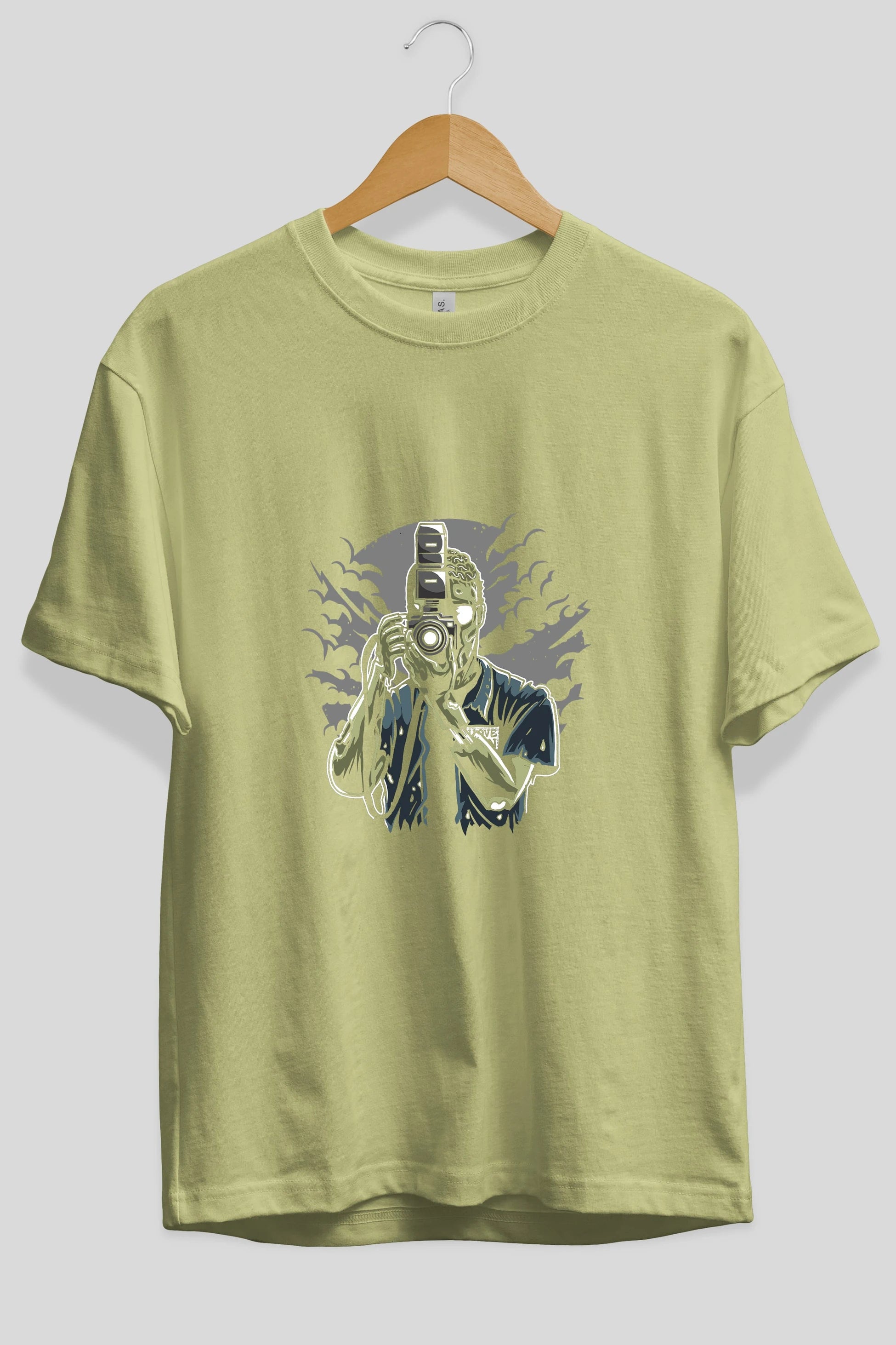 Zombie Photographer Ön Baskılı Oversize t-shirt Erkek Kadın Unisex %100 Pamuk tişort