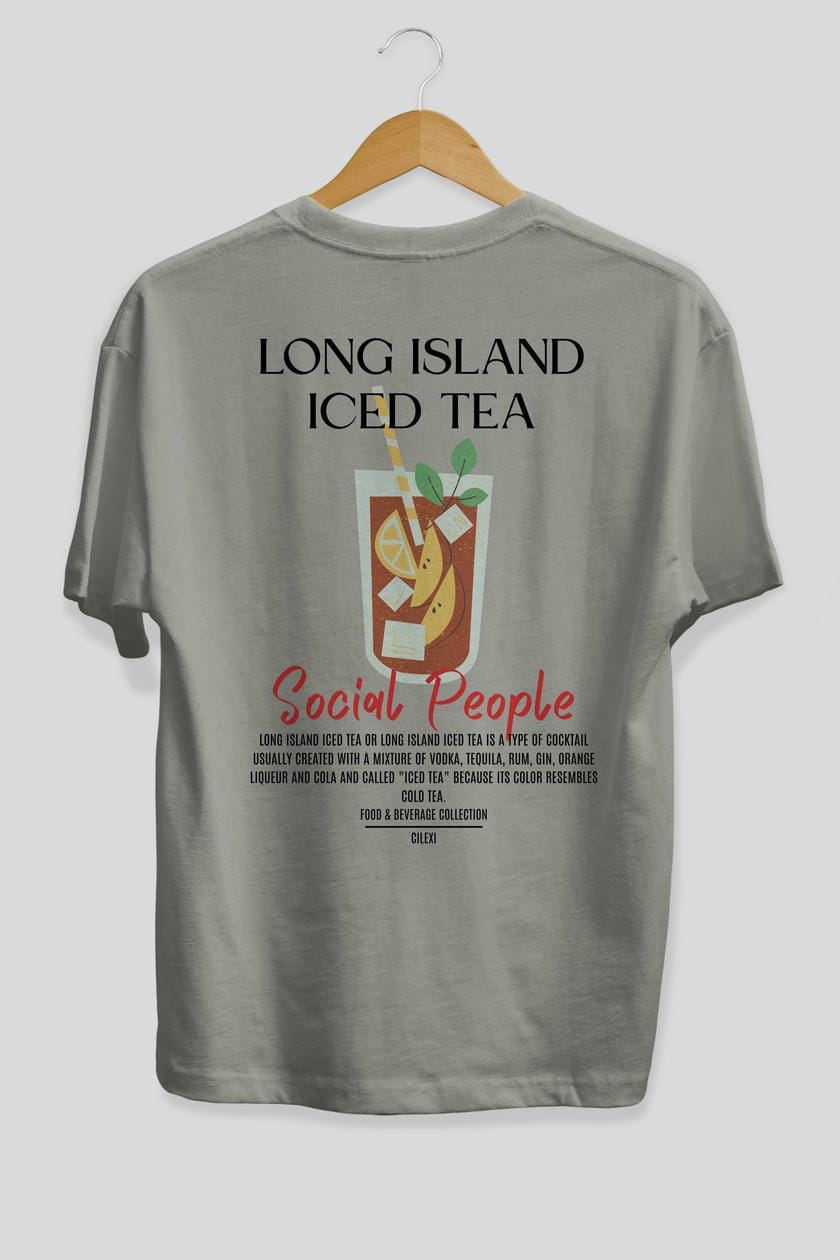 Long Island ıced tea Kokteyl Serisi Baskılı Oversize t-shirt Erkek Kadın Unisex %100 Pamuk Bisiklet Yaka tişort