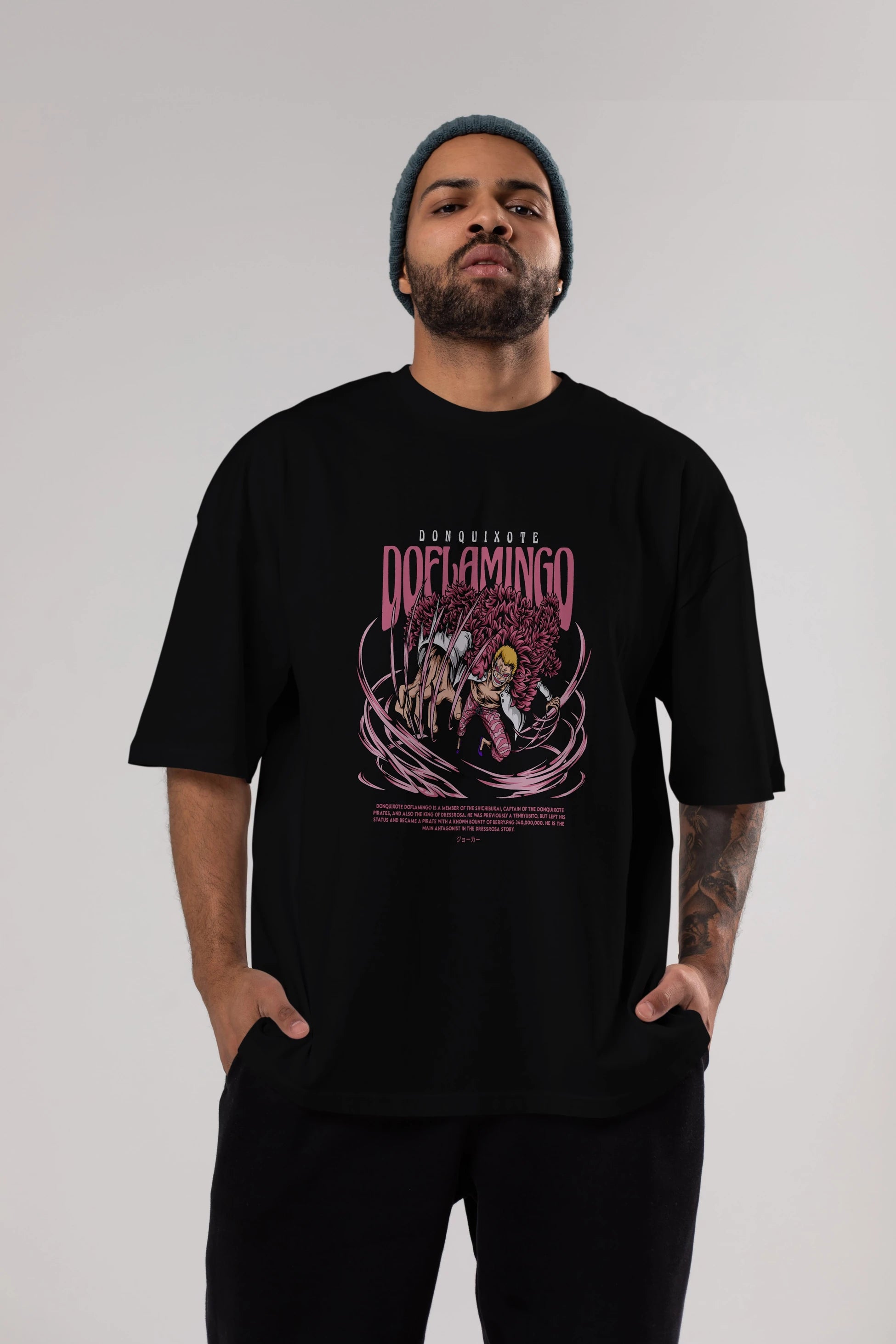 Doflamingo Anime Ön Baskılı Oversize t-shirt %100 pamuk Erkek Kadın Unisex