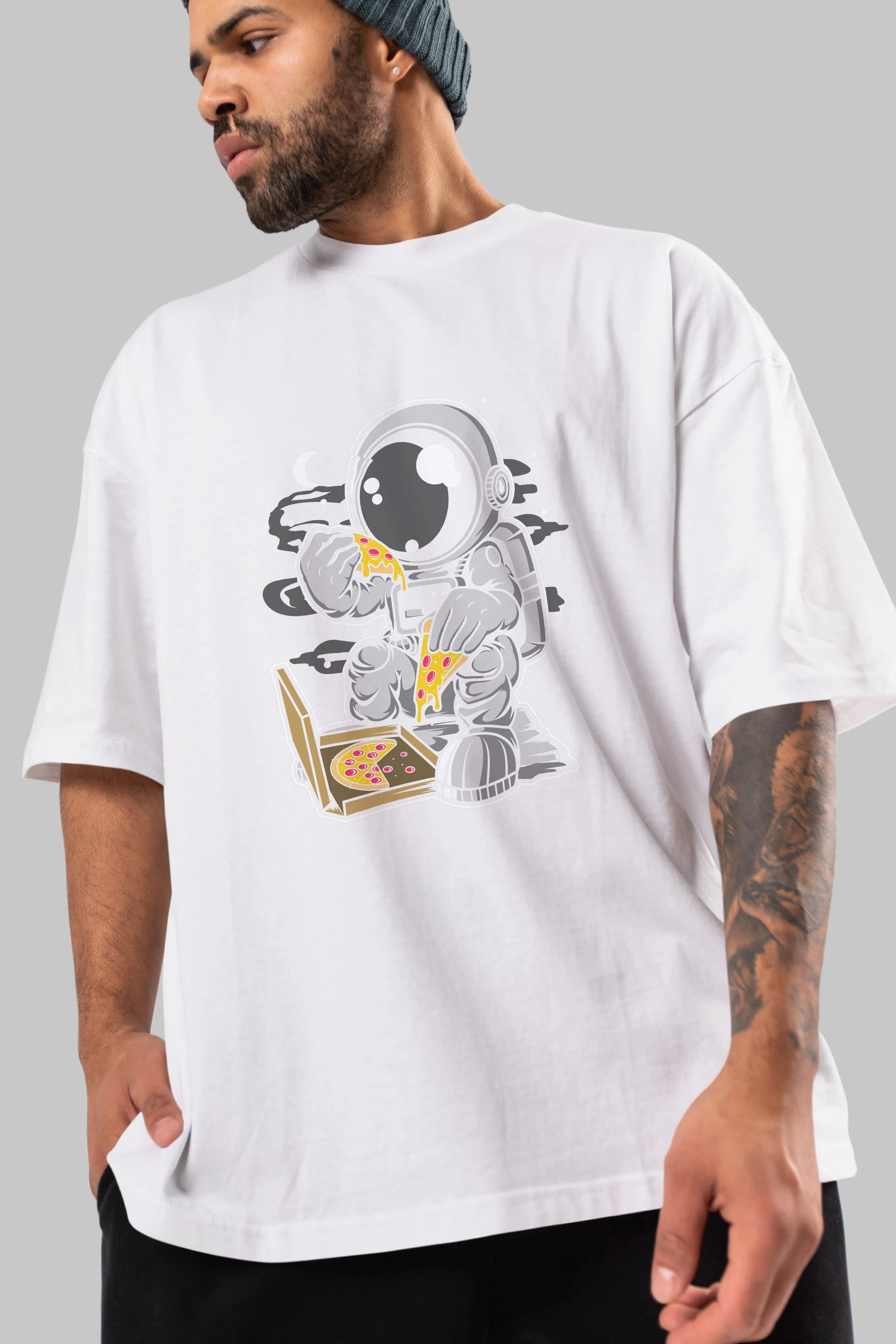 Astronaut Pizza Ön Baskılı Oversize t-shirt Erkek Kadın Unisex