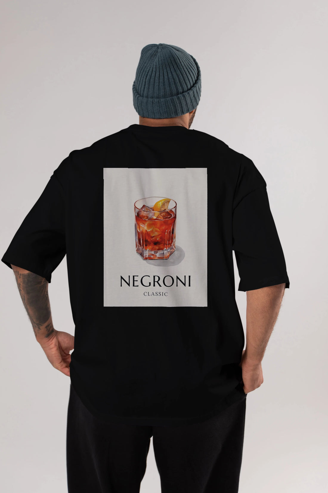 Negroni Classic Arka Baskılı Oversize t-shirt Erkek Kadın Unisex %100 Pamuk Bisiklet Yaka tişort