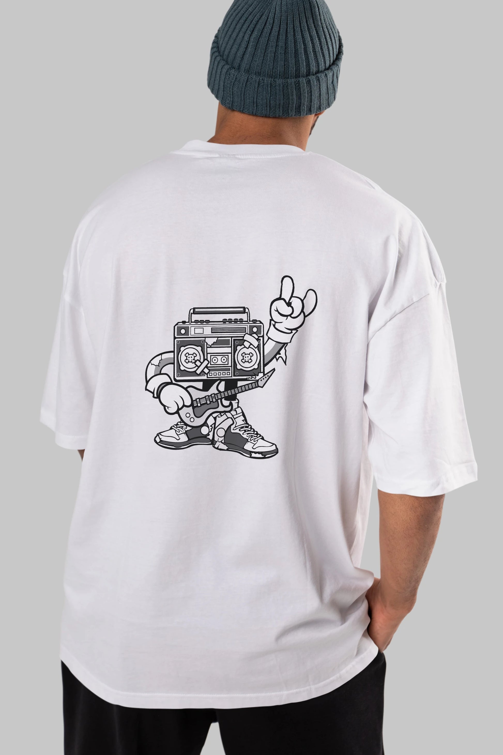 Boombox Rockstar Arka Baskılı Oversize t-shirt Erkek Kadın Unisex %100 Pamuk tişort