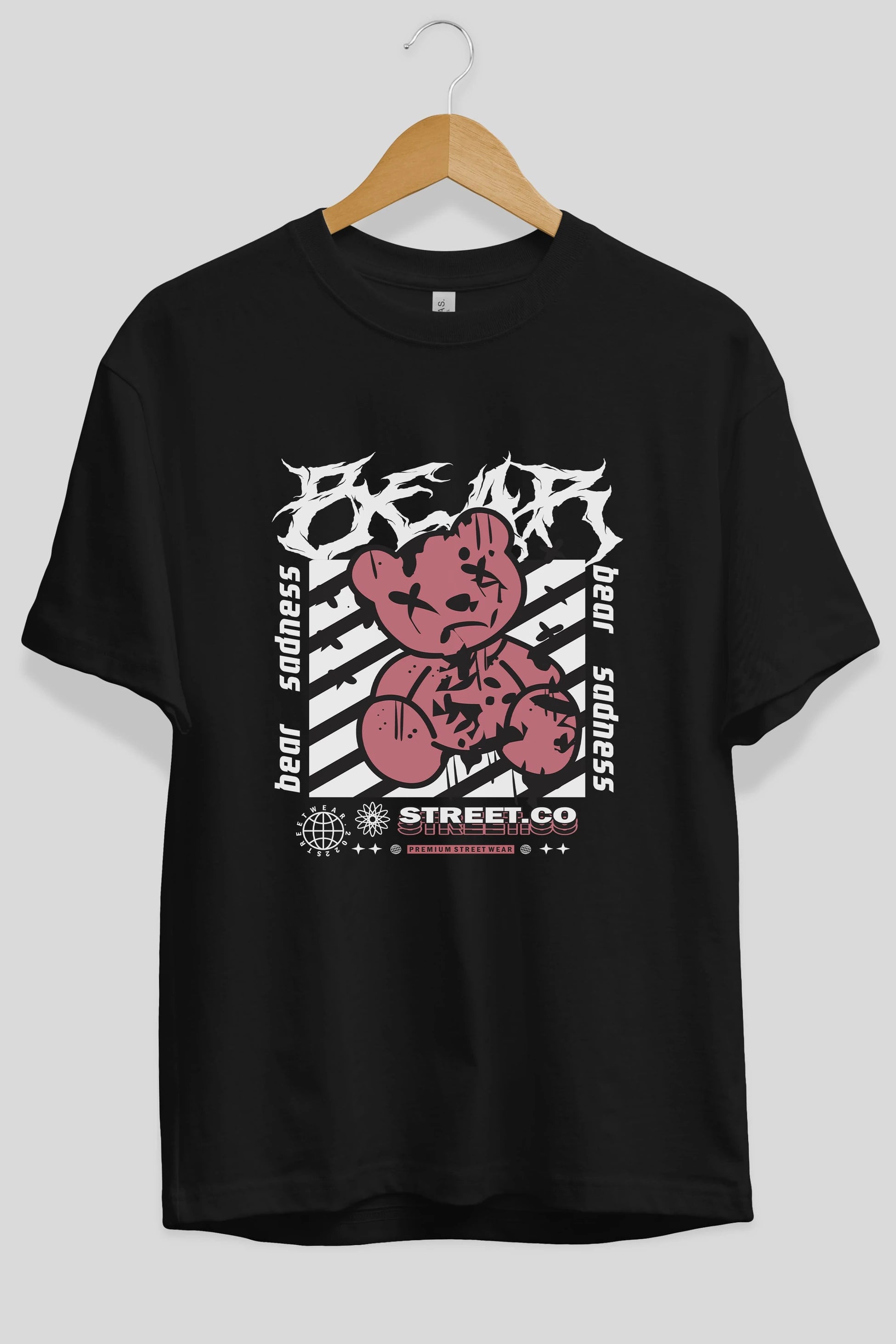 Bear Sadness Ön Baskılı Oversize t-shirt Erkek Kadın Unisex