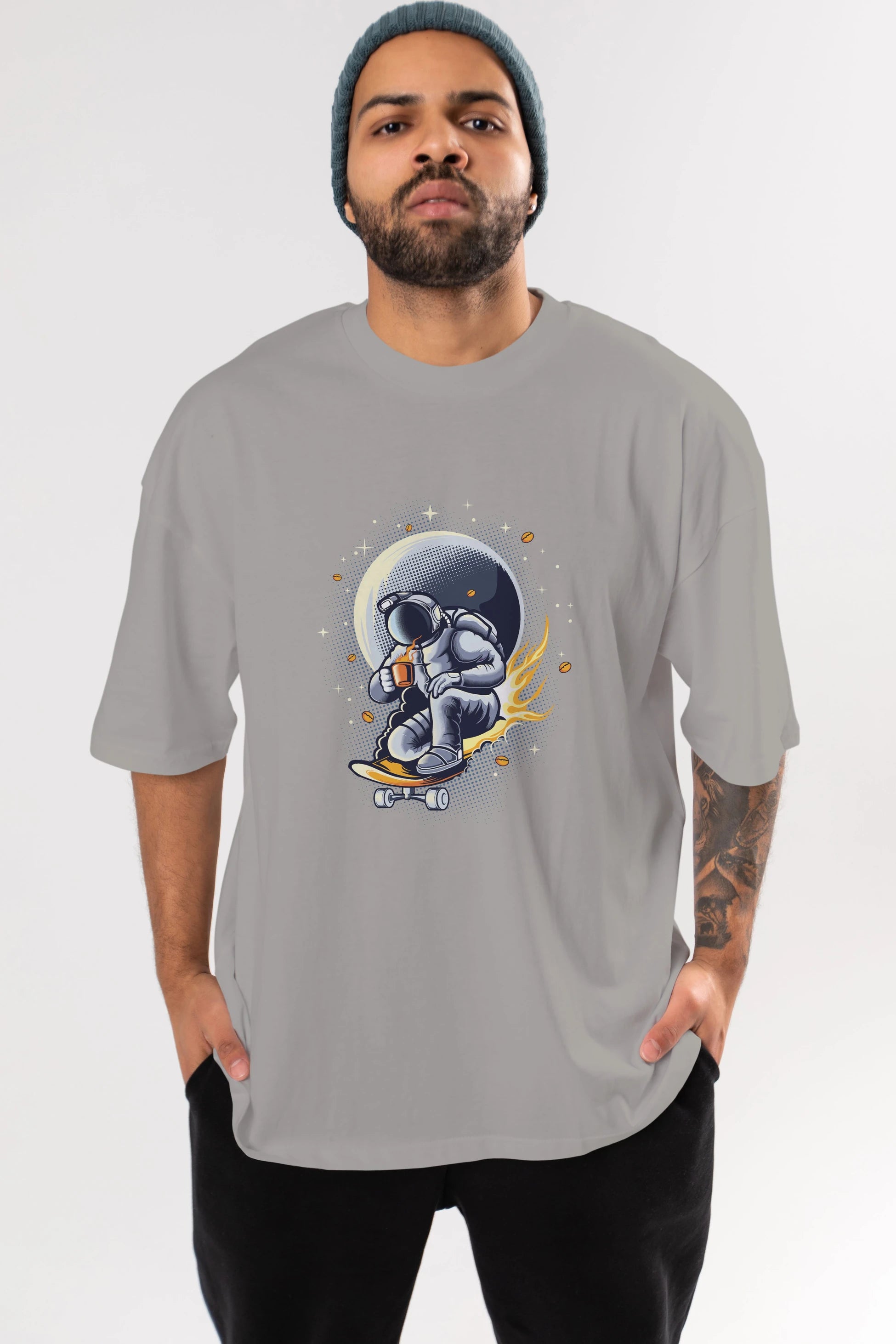 Astro Coffee Addict Ön Baskılı Oversize t-shirt Erkek Kadın Unisex