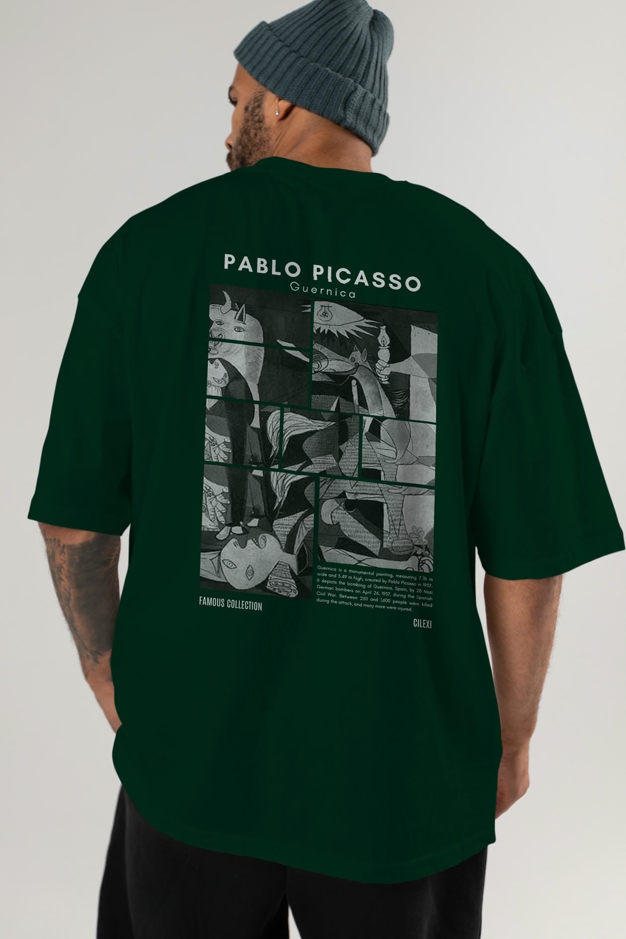 Pablo Picasso Guernica Arka Baskılı Oversize t-shirt Erkek Kadın Bisiklet Yaka Pamuk tişort