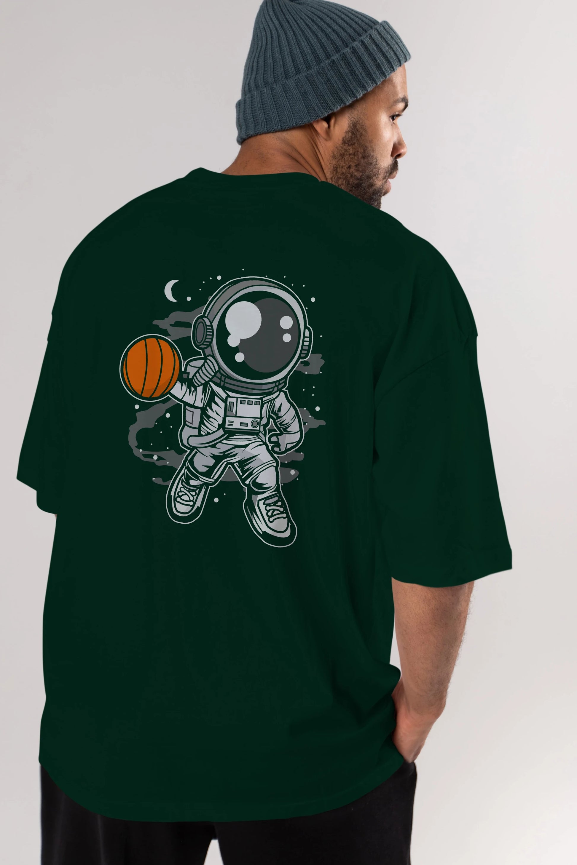 Astronaut Basketball Arka Baskılı Oversize t-shirt Erkek Kadın Unisex