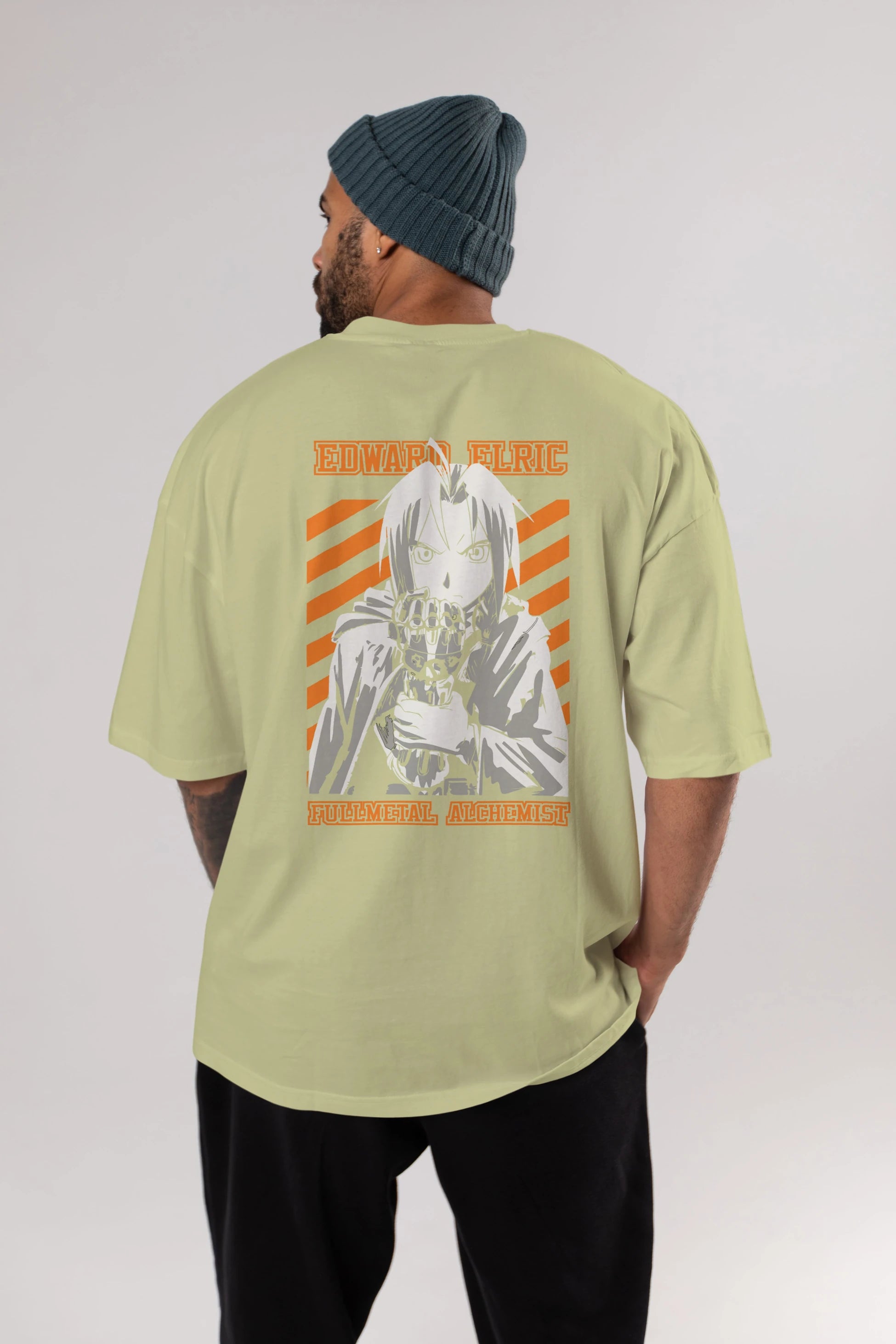EDWARD ELRIC Anime Arka Baskılı Oversize t-shirt Erkek Kadın Unisex