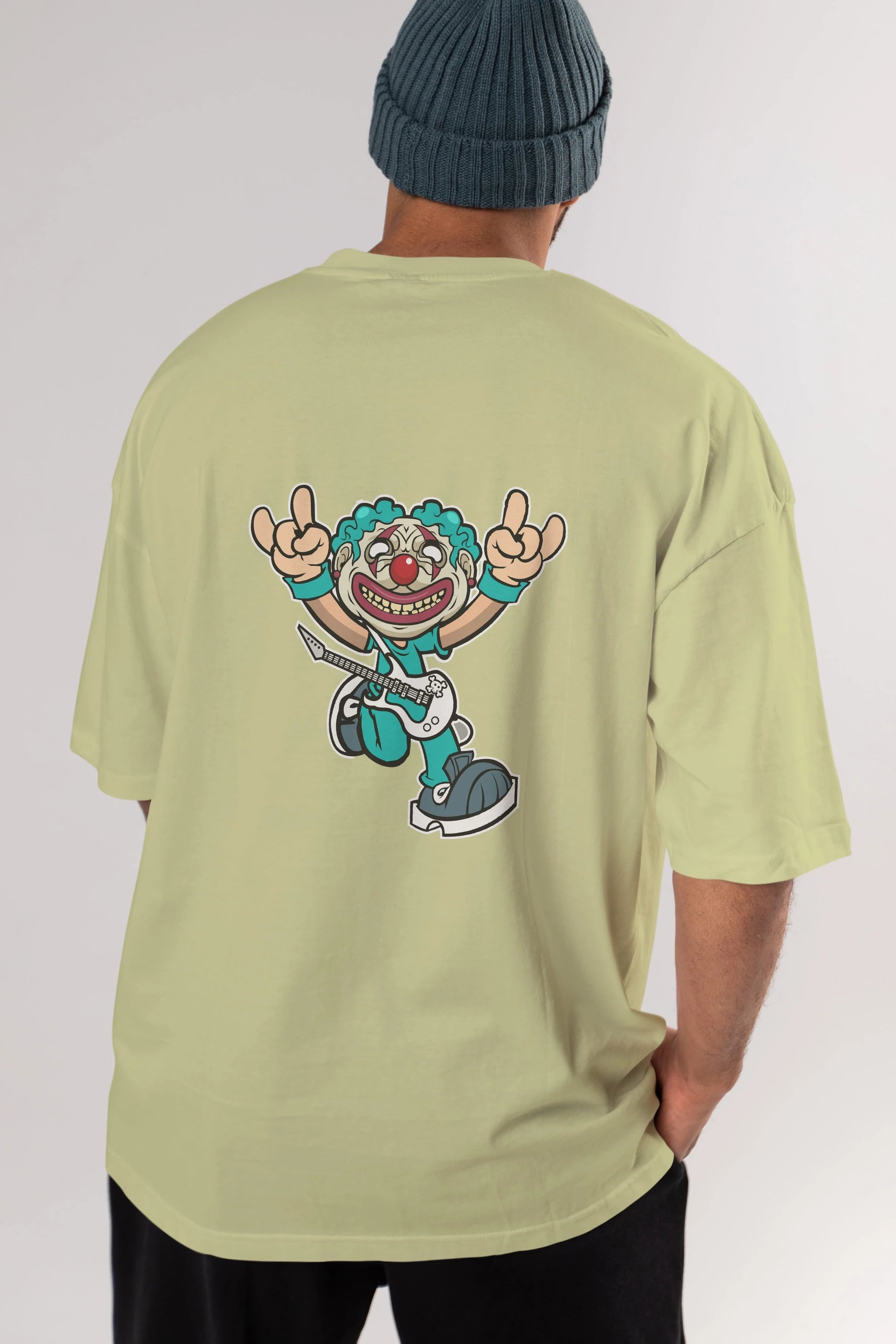 Clown Punk Arka Baskılı Oversize t-shirt Erkek Kadın Unisex %100 Pamuk tişort