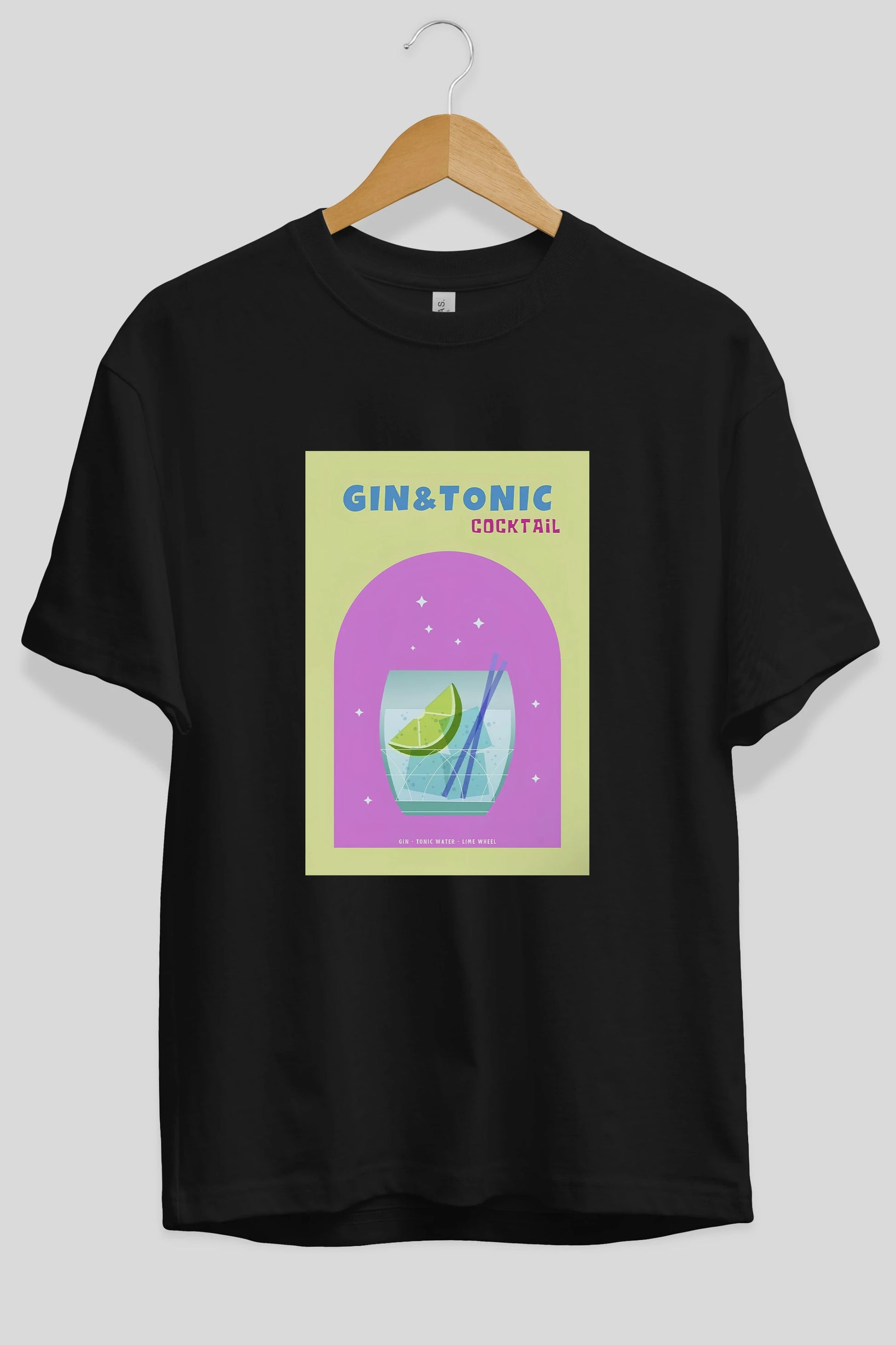 Gin Tonic Cocktail Ön Baskılı Oversize t-shirt Erkek Kadın Unisex %100 Pamuk Bisiklet Yaka tişort